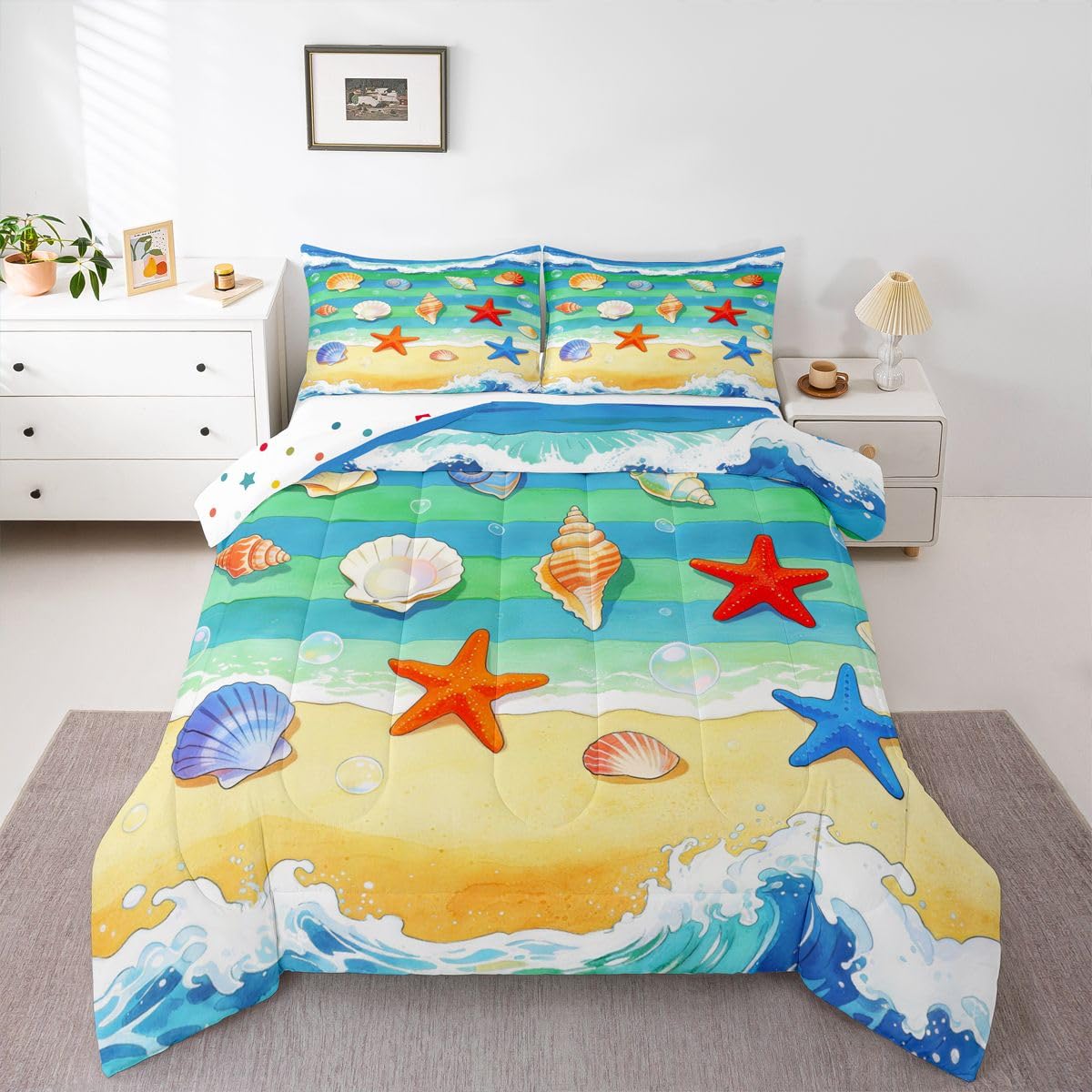 Homemissing Letnie wakacje wakacje hawajska pościel plażowa w rozmiarze king size dla chłopców dziewcząt dzieci życie morskie kołdra kołdra dekoracja pokoju oddychająca miękka mikrofibra cały sezon