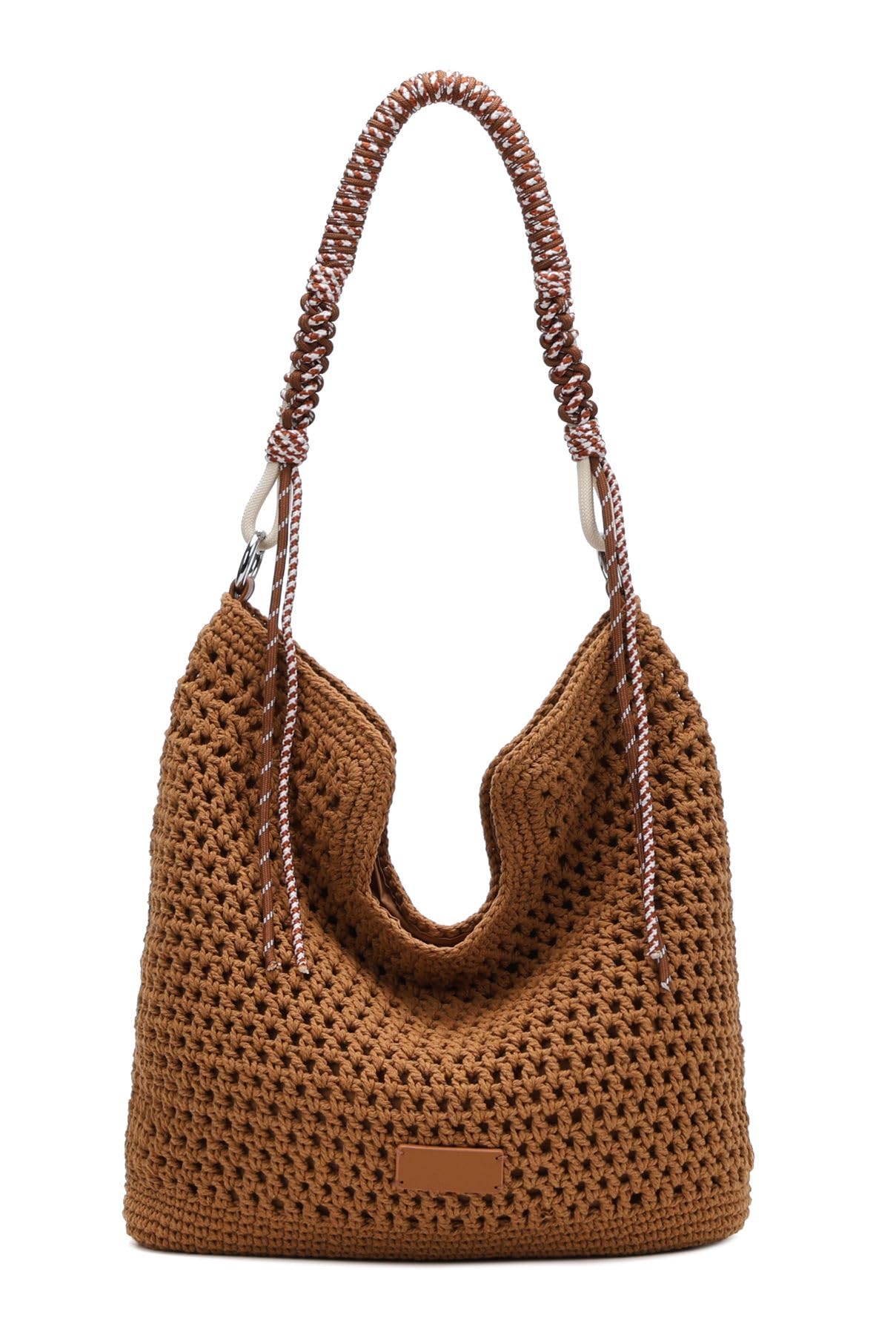 Damen Tasche Hobo-Bag Häkeltasche Umhängetasche Boho Shopper Strand Häkelmuster Schultertasche Geflecht Retro Strohtasche
