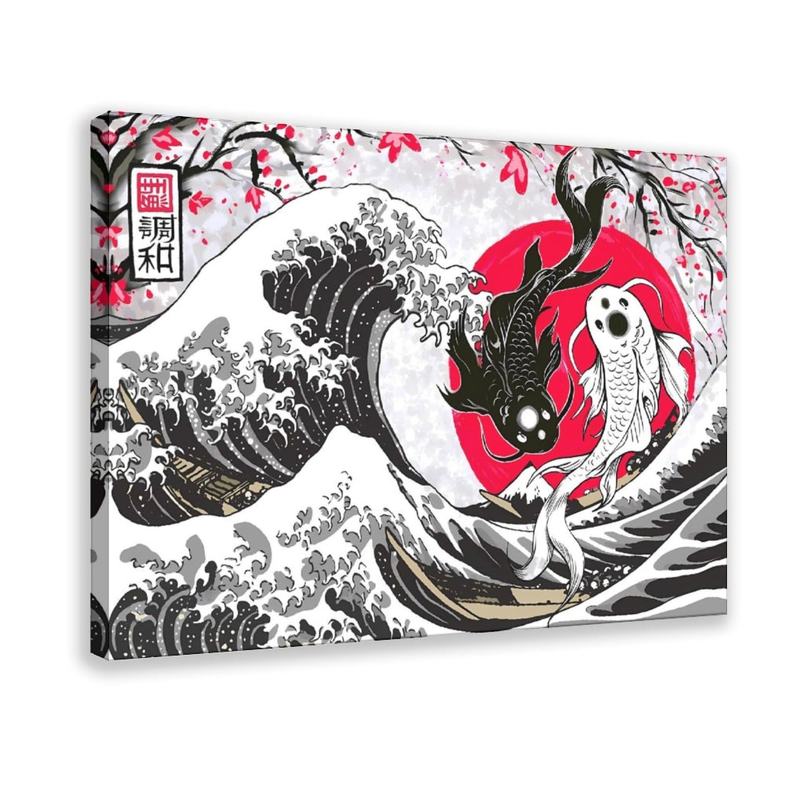 Qnvjqkdsi Frame Yin Yang Koi Fish Art Canvas Poster Bedroom Decor Landscape Office Room Decor Gift 20" L X 30" W