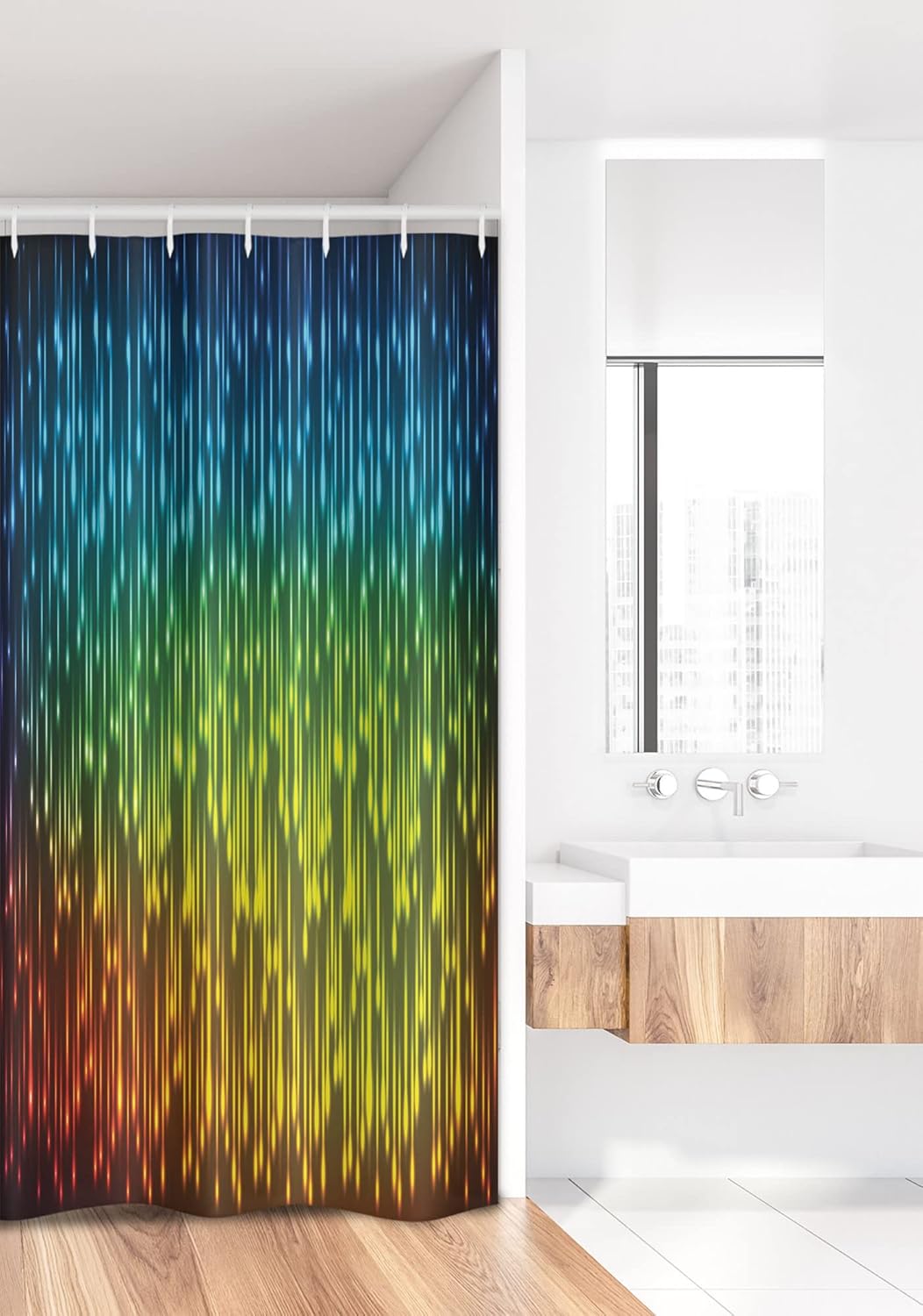 Ambesonne Colorful Stall Shower Curtain, Galaxy Universe Outer Space Inspired Technical Neon Rain Modern Abstract Art Print, Fabric Bathroom Decor Set with Hooks, 36" W x 72" L, Lime Green Sky Blue
