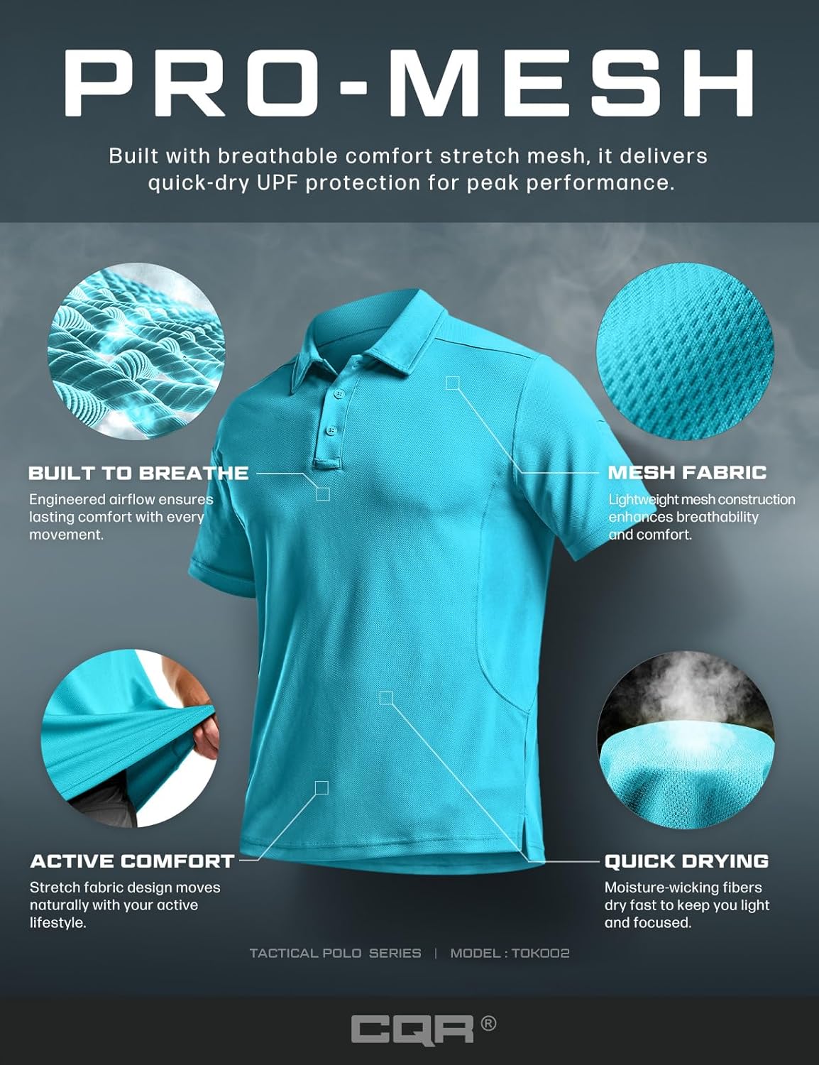 CQR Men's Polo Shirts, Tactical Short Sleeve Golf Performance Shirts, Lightweight Dry Fit UPF 50+ Pique - Image 8