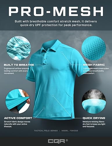 Miniatura 7 de CQR Camiseta polo táctica para hombre, de manga corta, ligera y con Dry Fit, tela piqué, FPU 50+, para exteriores
