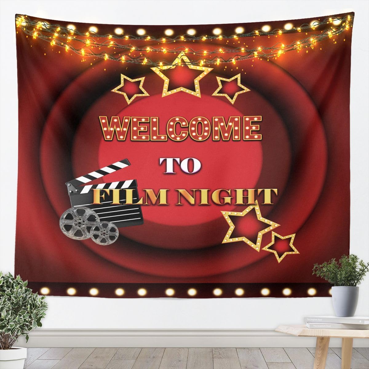 Feelyou Movie Clapboard Tapestry Vintage Theater Cinema Wall Art for Living Room Bedroom Film Reel Wall Hanging Blanket Classic Home Decor Small 51"x59" image 4