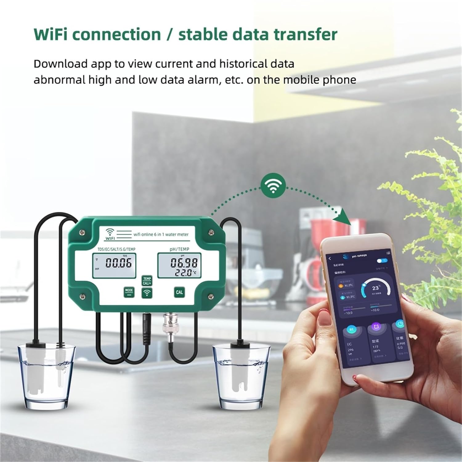 TDS Meter, Digital Water Tester WiFi PH EC TDS Salt SG Temp Meter Quality 6 in 1 Multifunction Smart Monitor APP Control,Digital Water Tester