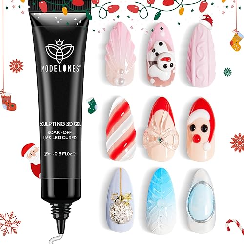 Modelones Arte de uñas de gel 3D, pegamento de gel para esculpir para moldear, dibujar, dijes y pegamento de gemas, material de uñas para polvo