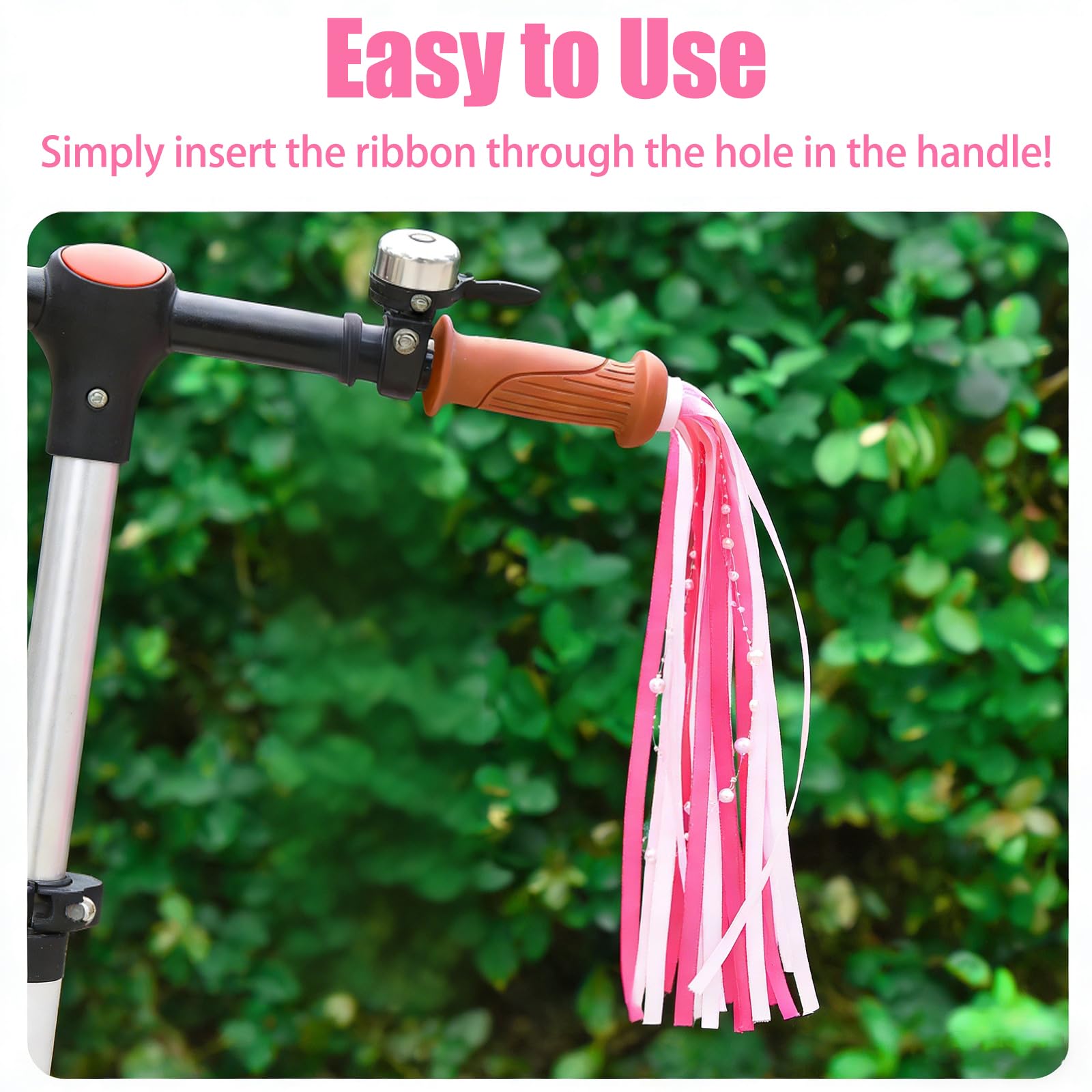 Guidon Streamers Rubans Satiné Magenta Perlé Accessoire Velo Enfant