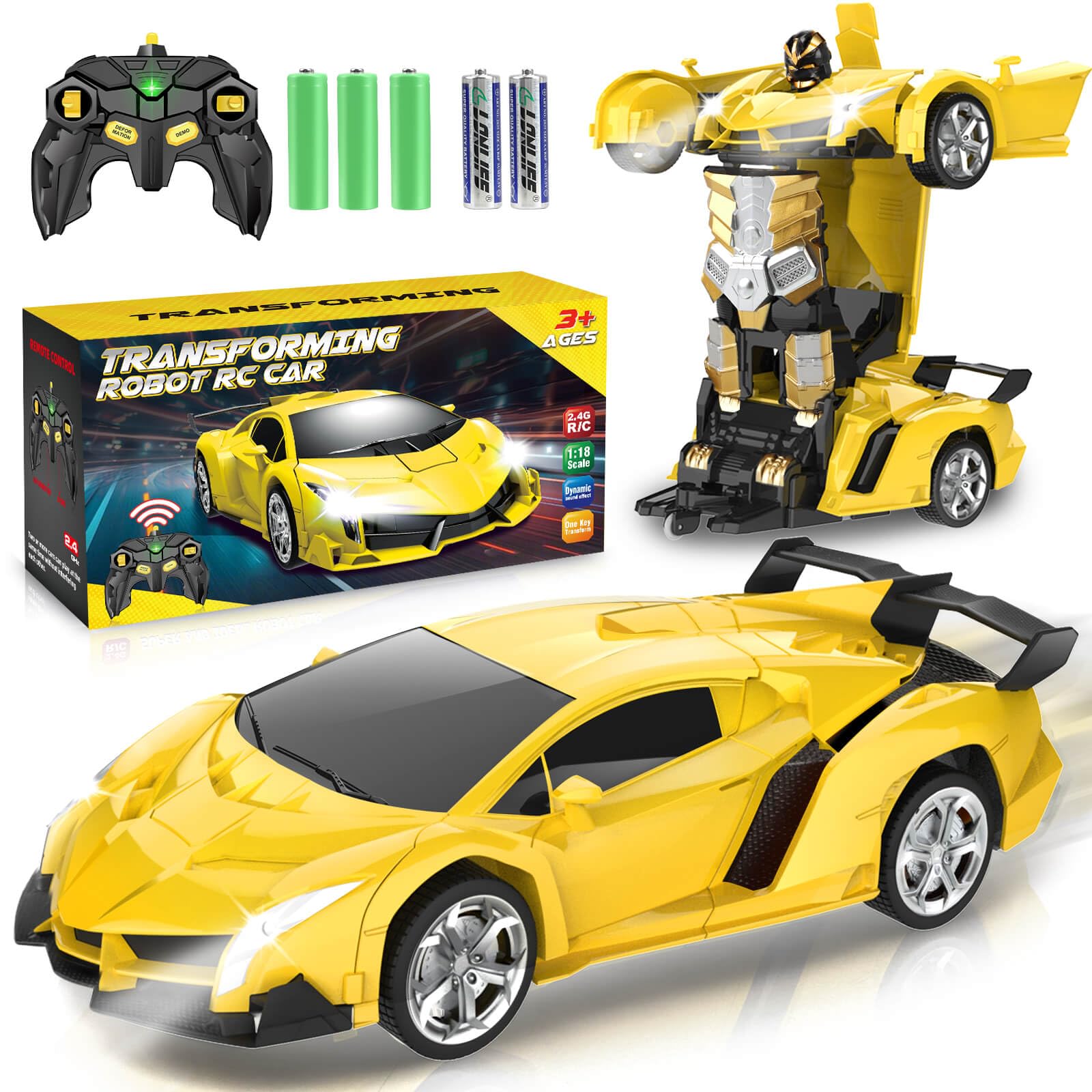 Toys for 3-8 Year Old Boys: Transforming Toys Remote Control Car Gifts for Age 3 4 5 6 7 8 Years Old Kids Birthday Presents Toy for Boy Ages 4-9 Transforming 2 in 1 Robot Toy RC Car
