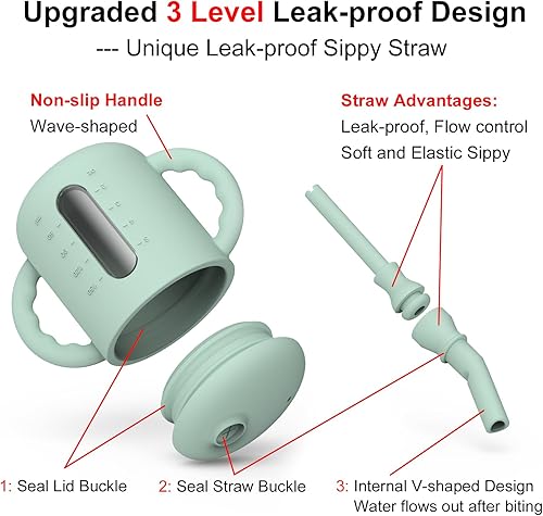 Miniatura 2 de Seposeve Paquete de 2 vasos de silicona para beber, a prueba de fugas, para bebés de 6 a 12 meses, a prueba de derrames, con popote de 1 a 3 años,