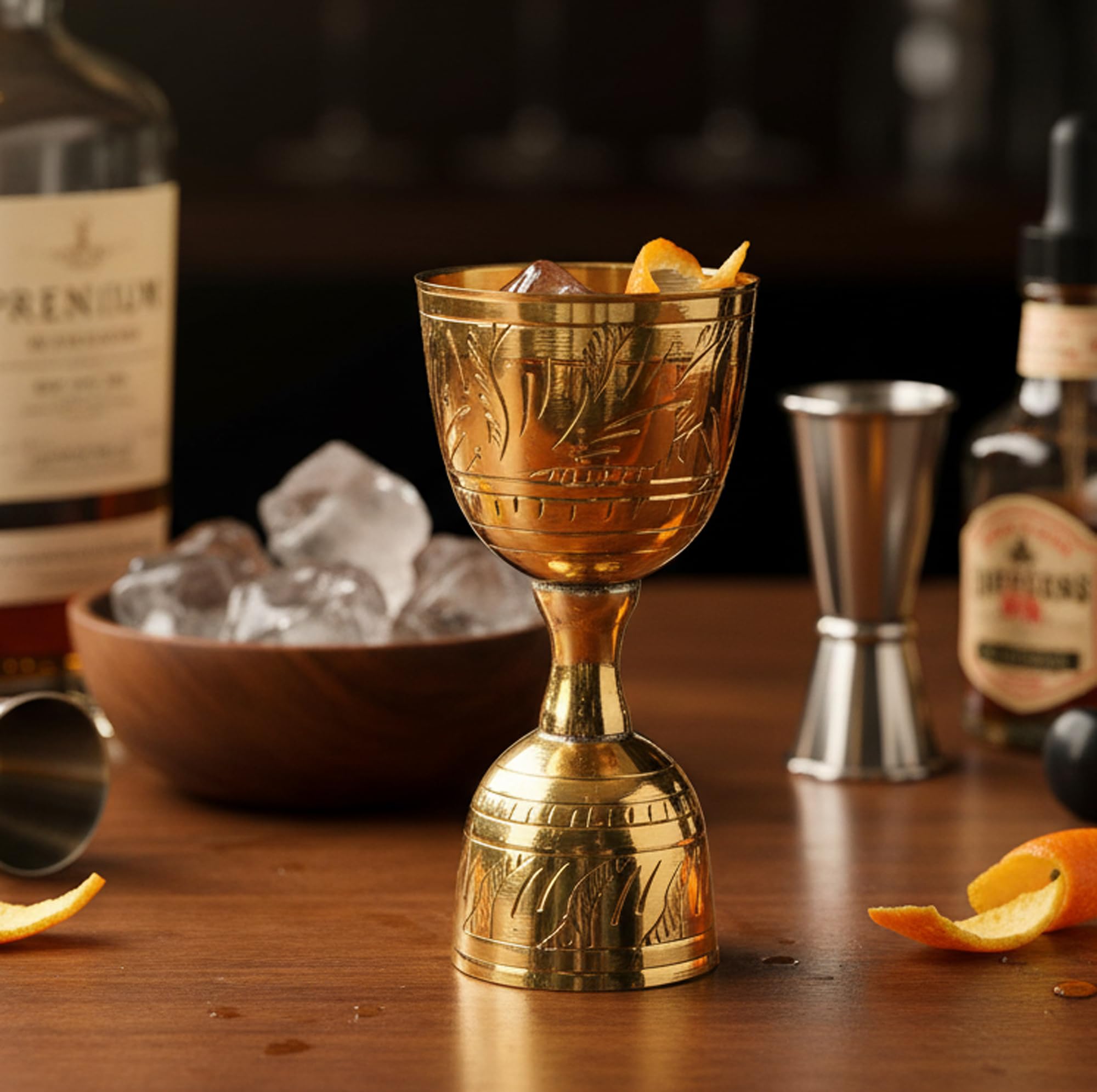 Sponsored Ad - Brass Liquor Peg Measuring Glass Jigger Bar Tool - Double Sided - 30 and 60 ml - Golden Engraved