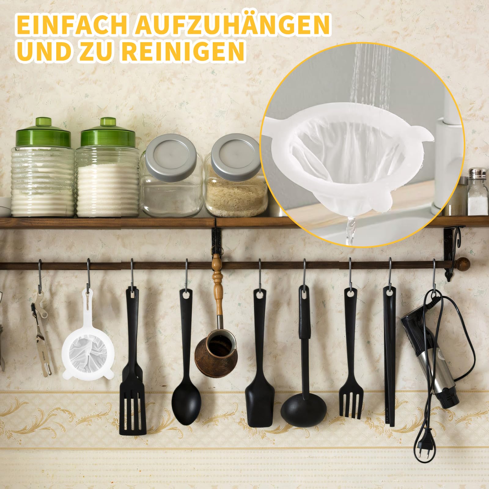 Set 4 Colini Fini Con Manico 100/200/300/400 Maglie – Filtro Ultra Fine Per Cucina, Per Caffè, Latte, Succhi E Zuppe