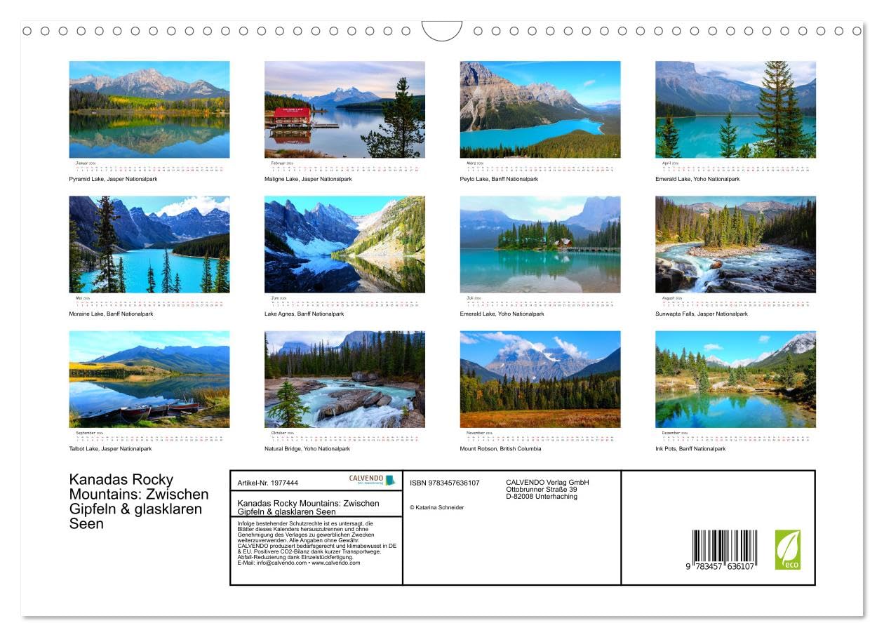 Kanadas Rocky Mountains: Zwischen Gipfeln & glasklaren Seen (Wandkalender 2026 DIN A3 quer), CALVENDO Monatskalender: Stimmungsvolle Berg- und Seenlandschaften aus Kanadas wilder Natur