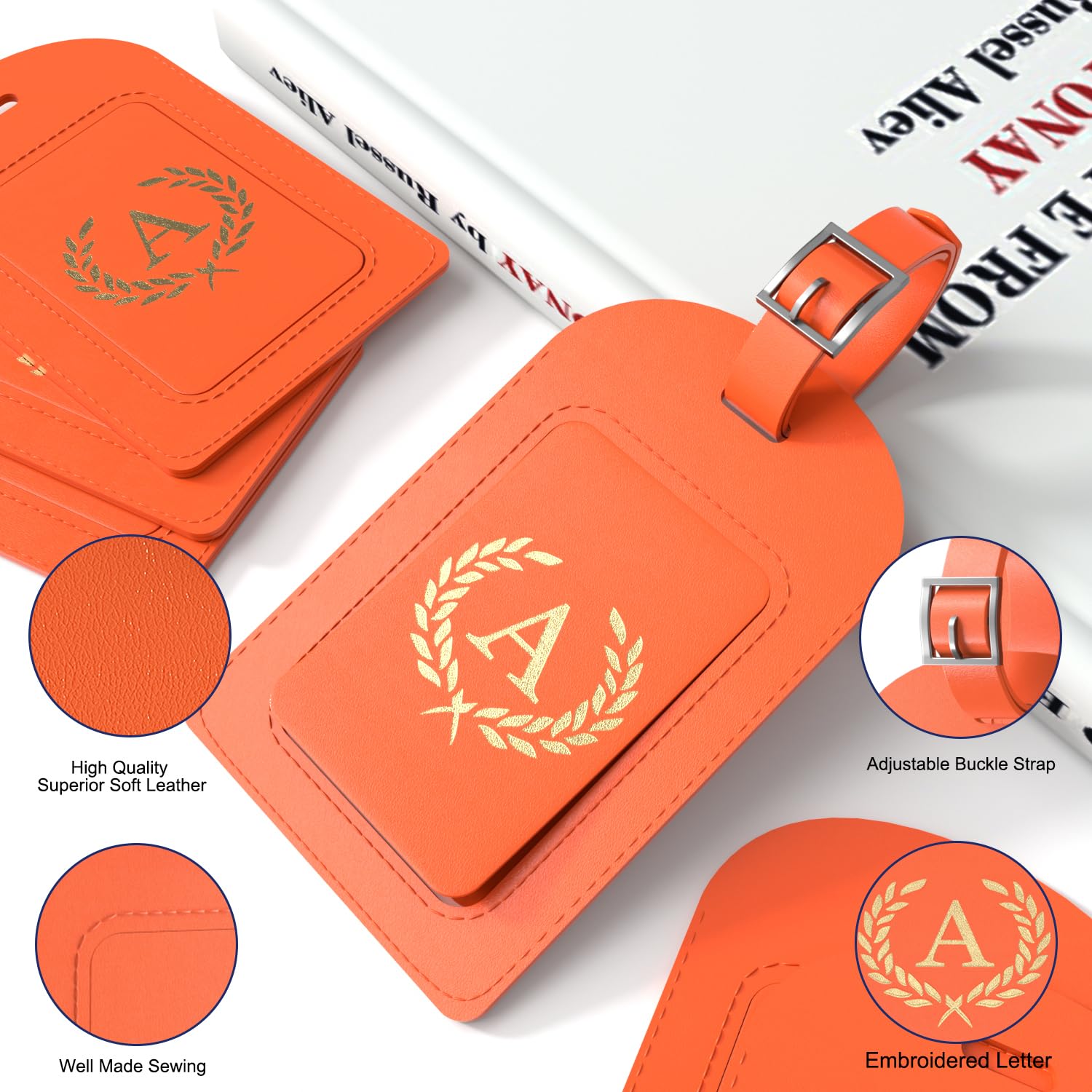 Paquete de 6 etiquetas de equipaje para maletas, 26 letras iniciales de viaje, etiquetas de identificación de equipaje, etiquetas totalmente flexibles (naranja) (L)