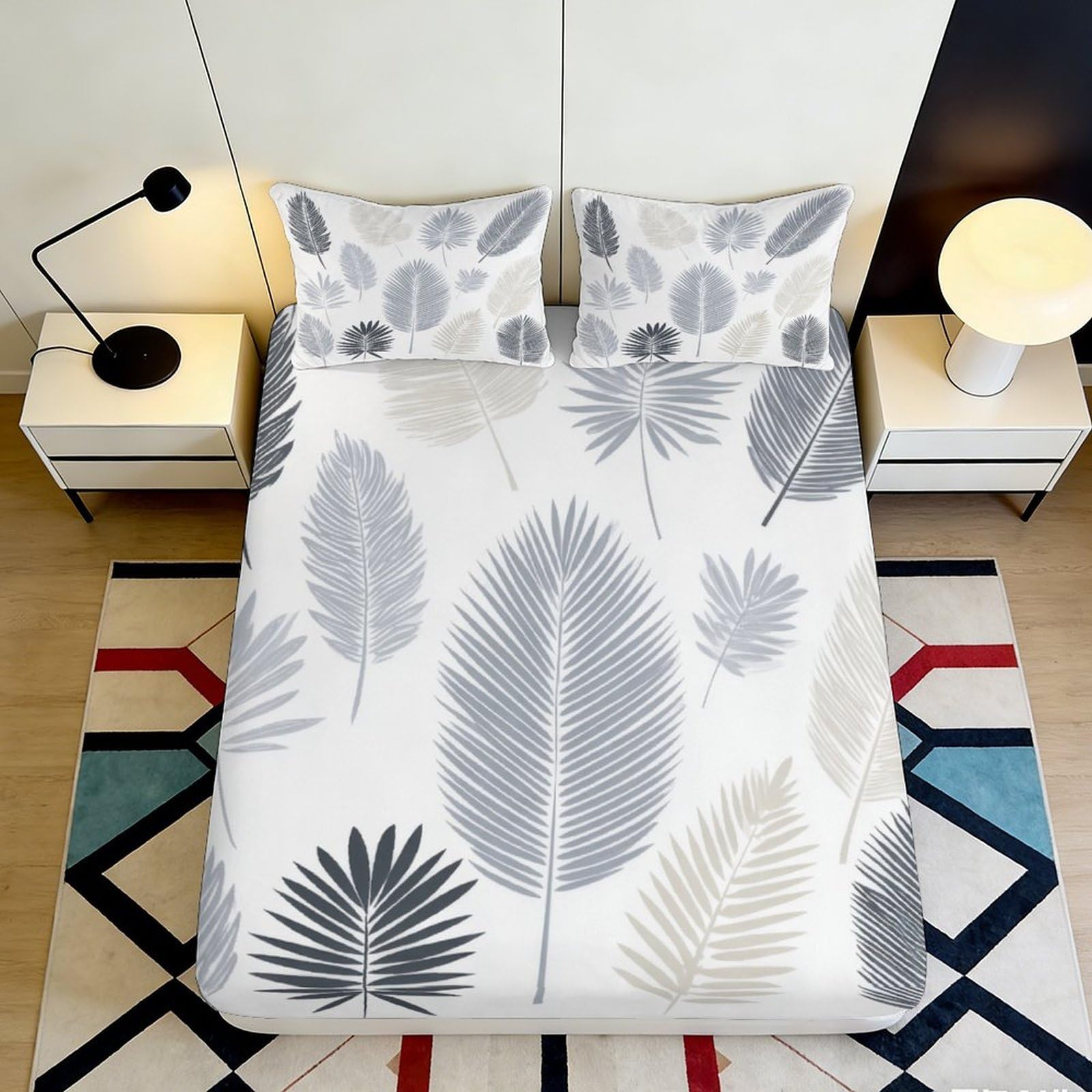 Modern palm design 3D Printed Fitted Sheet, soft Microfiber bed cover, wrinkle resistant, home decor piece, guest room bedding 120x200x25cm