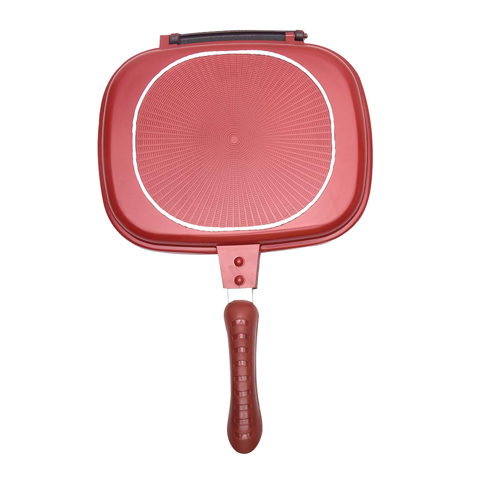 Guer Patelnia dwustronna Non-stick Patelnia tortilla z podwójną powłoką grill, ceramiczna patelnia z uchwytem magnetycznym, Czerwony, kwadratowy (32cm)