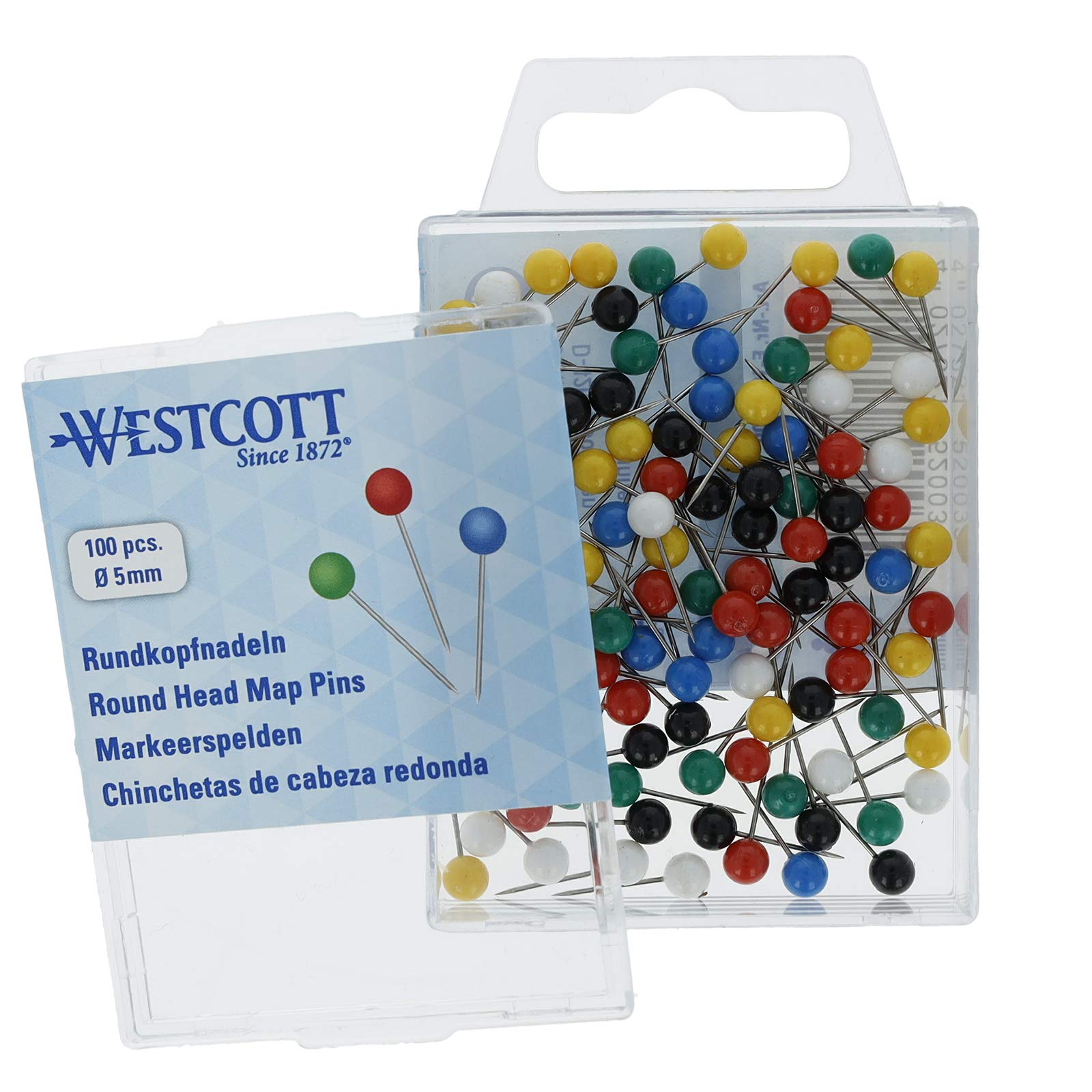WESTCOTT Igły okrągłe, 100 sztuk, średnica 5 mm, długość 16 mm, różne kolory, E-10500 00