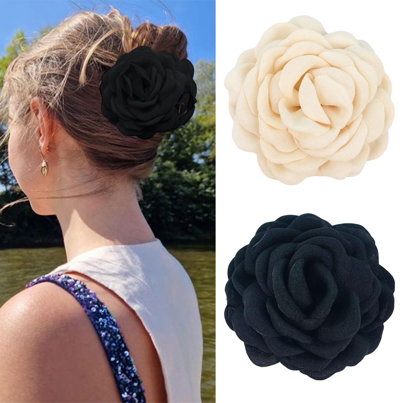 Mezrkuwr 2 x Hawaiian Big Rose Hair Clips for Women and Girls - 2 Pack with Flowers