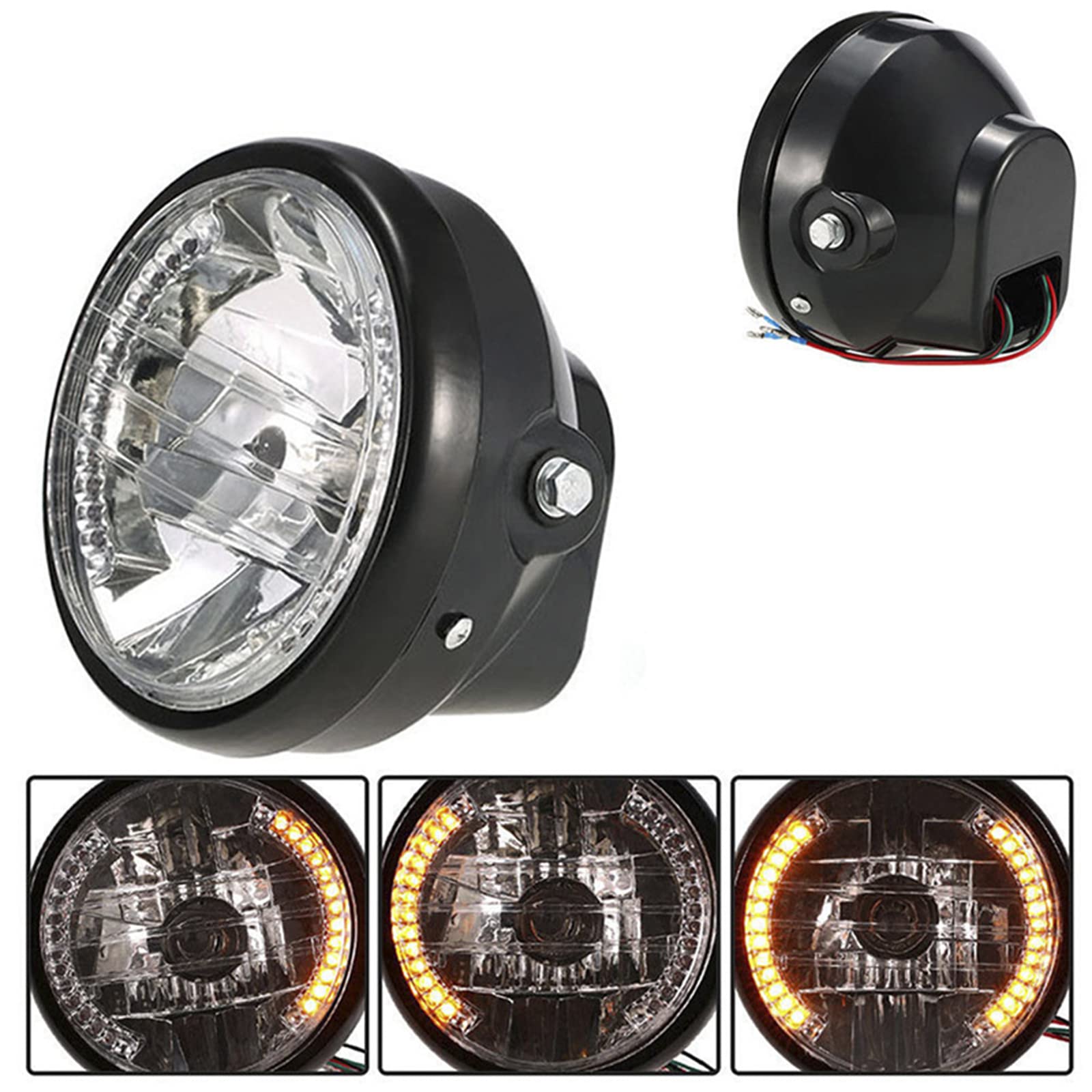 Faro Per Moto Universale Da 7 Pollici H4 35W LED Lampada Frontale 9 Fili Indicatore Di Direzione Staffa Di Montaggio Per Luce Nera