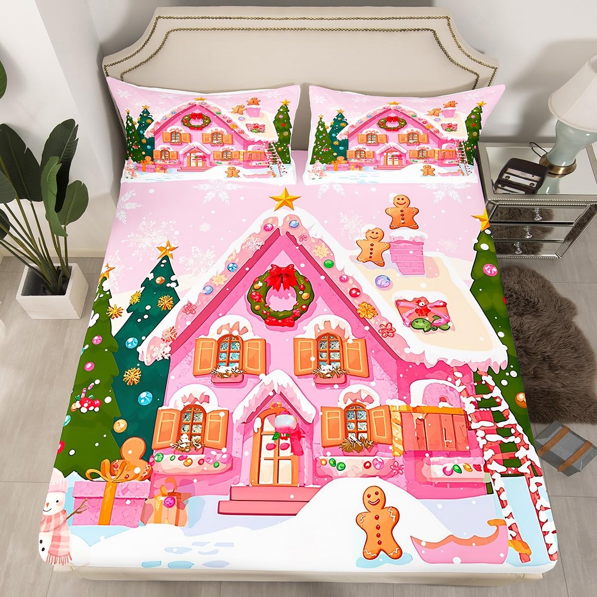 Drap-housse microfibre respirante pour habiller votre lit double aux couleurs de Noël