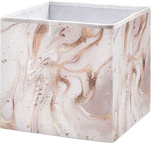 Cesta de mármol de oro rosa, cubos de almacenamiento, cestas de almacenamiento de tela, caja de almacenamiento decorativa plegable con asas, bolsa