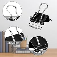 Vista 2 de SANNIX 42 piezas de clips para carpetas, clips para carpetas de 1 pulgada 25 mm negros, tamaño mediano para oficina, hogar y escuela