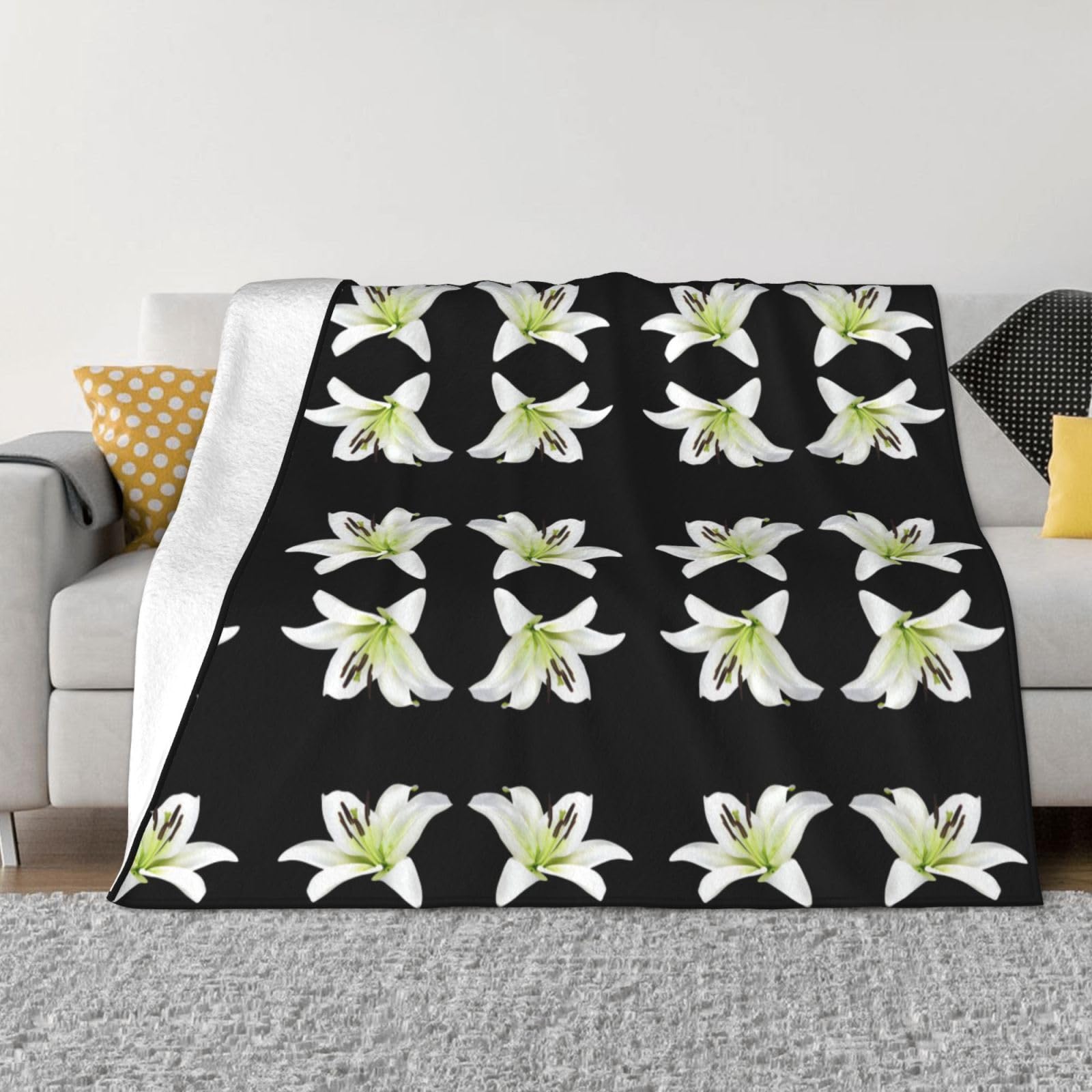 POEZJZW Beautiful-Lilies Pattern Fashion Flannel Bed Blanket Cozy Blanket Soft And Warm Sofa Bedroom Blanket 50"X40"