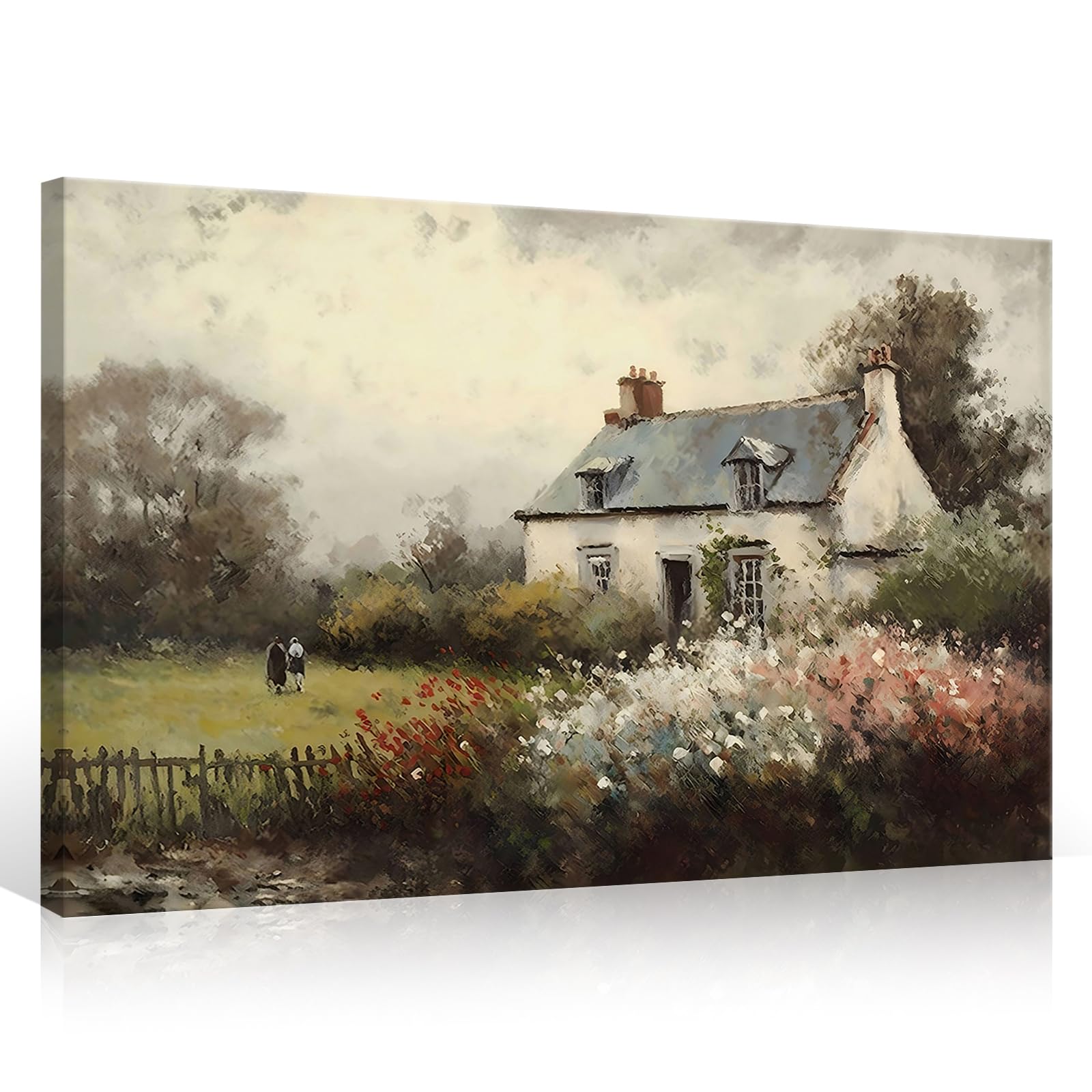 Huabsad Vintage Landscape Flower Portrait Oil Painting Canvas Wall Art Antique Cottage Outdoor Garden Spring Wall Decor Rustic Farmhouse Bedroom