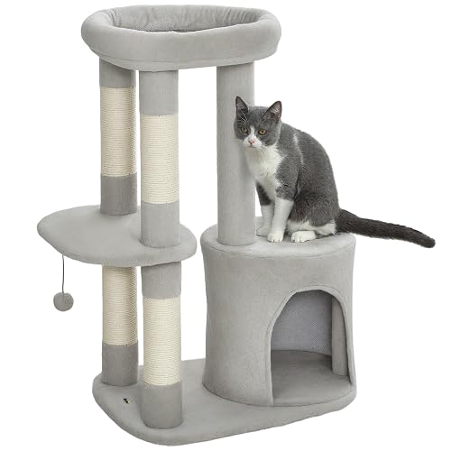 PawHut Árbol para Gatos 90 cm con Rascadores para 1-2 Gatos Gris Claro