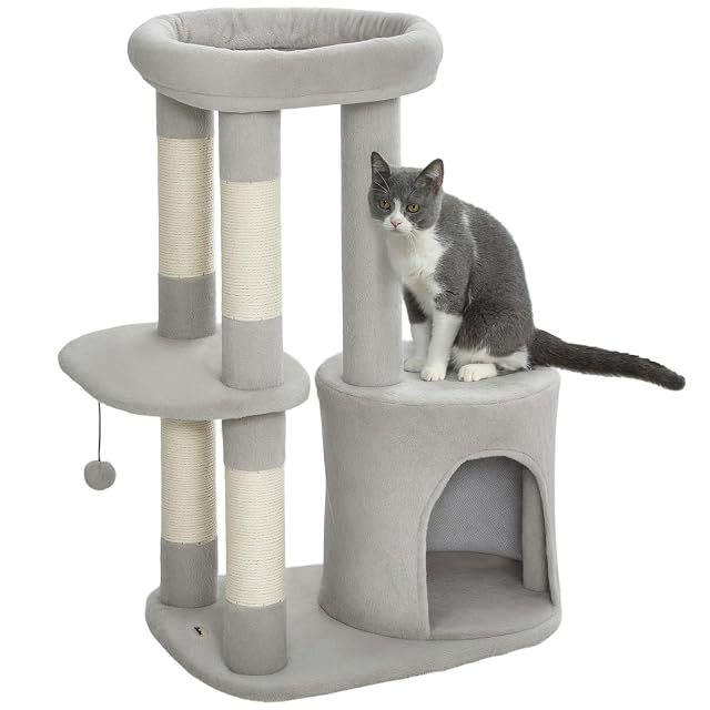 PawHut Árbol para Gatos 90 cm con Rascadores para 1-2 Gatos Gris Claro