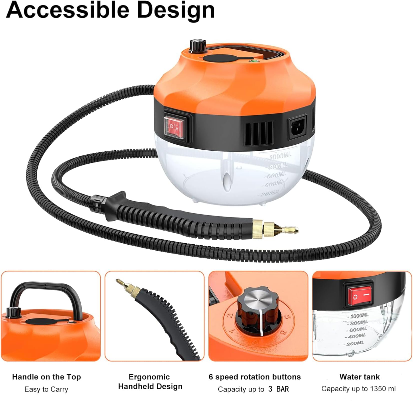 HURPEIC Handheld Steam Cleaner,2500W Steam Cleaner, High Pressure Steamer for Cleaning, Handheld Portable Steam Cleaners for Home, Steamer for Car,Upholstery, Kitchen, Bathroom, Grout and Tile