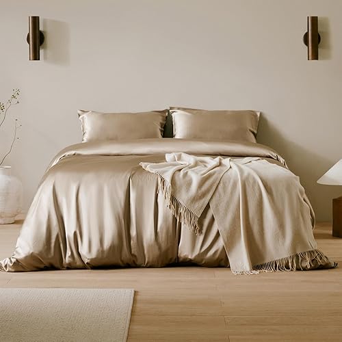 LilySilk 4PC King Size Silk Fitted Sheet Set, 19 Momme, 1 Flat Sheet, 1 Fitted Sheet, 2 Oxford Pillowcases, 100% Mulberry Silk, Taupe