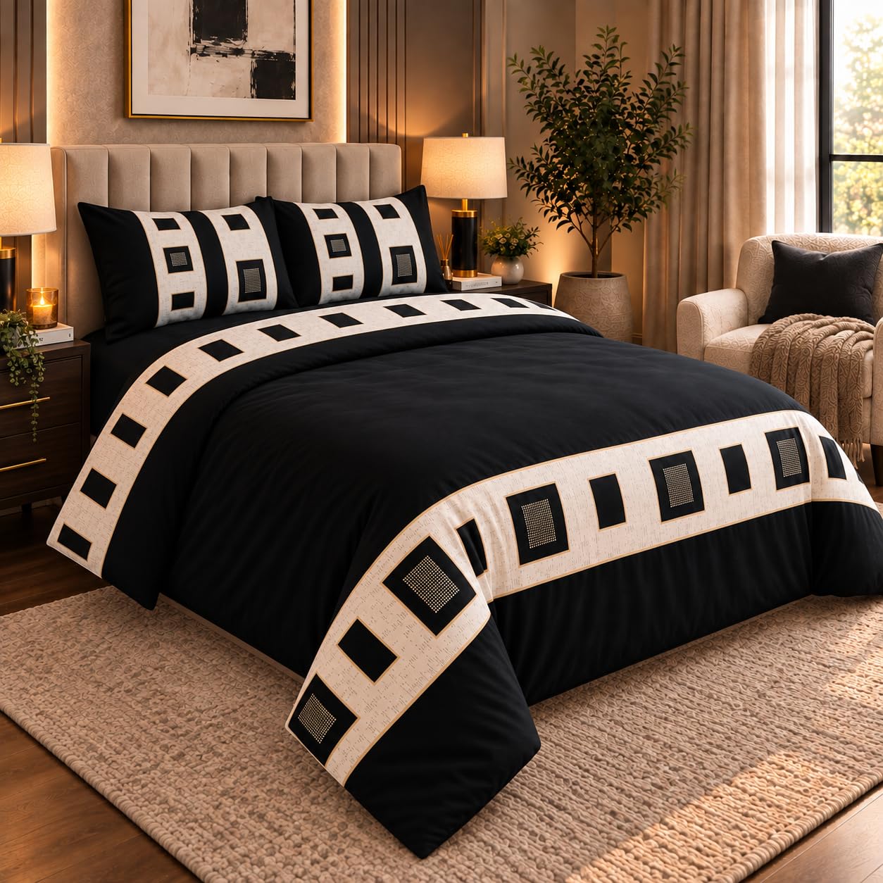 Opulent Living Double Duvet Set with Fitted Sheet & 2 Pillowcases