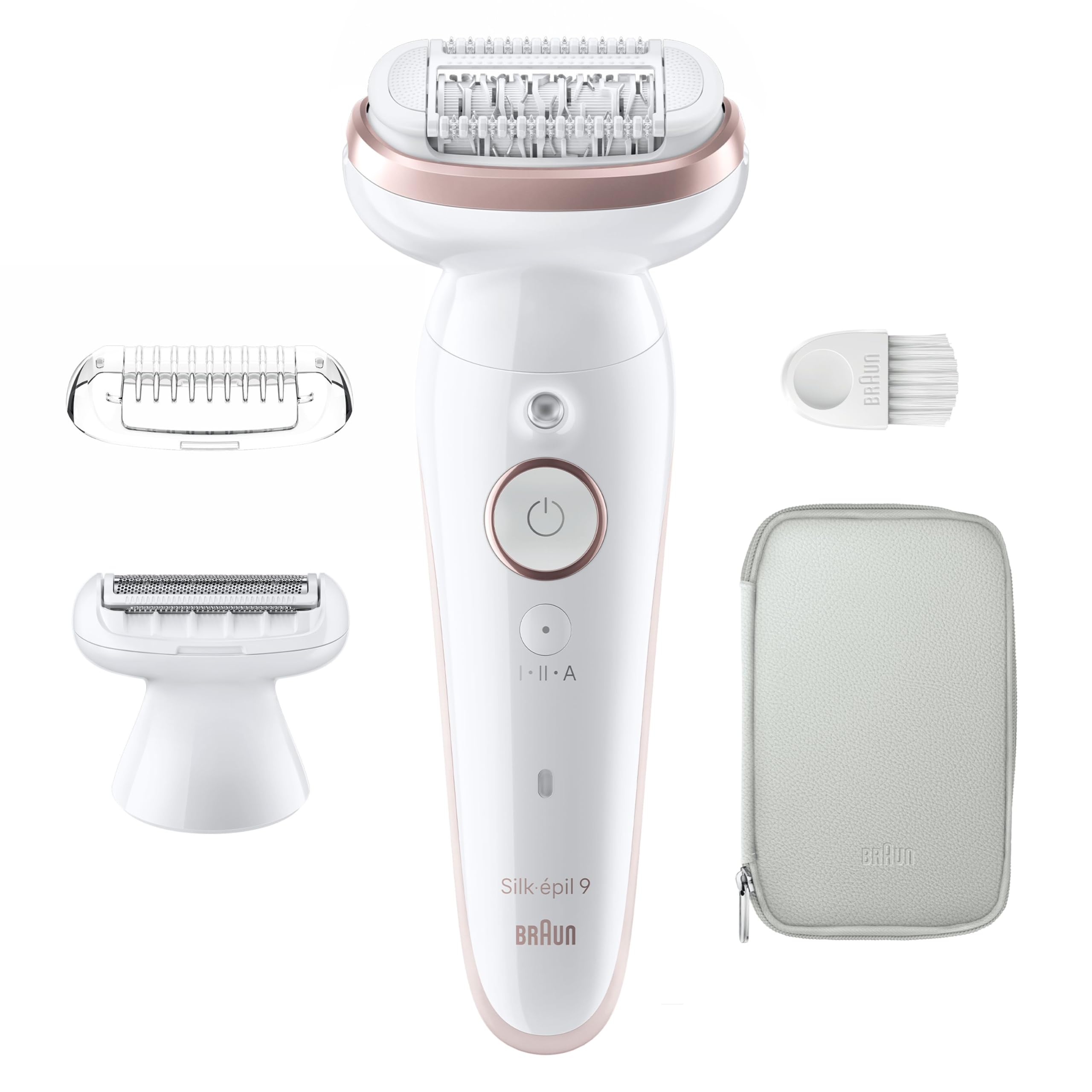 Braun Epilateur Electrique Pour Femmes Silk-épil 9 9-030 Avec Tête Pivotante Pour Epilation Facile, Tête De Rasoir, Sabot Tondeuse Et Rouleaux De Massage, Peau Douce Longue Durée, Blanc/Rose