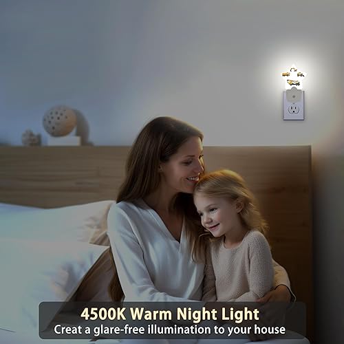 Miniatura 5 de Luces nocturnas con diseño de caricaturas, lámpara de pared enchufable, sensor inteligente del atardecer al amanecer para decoración del hogar,