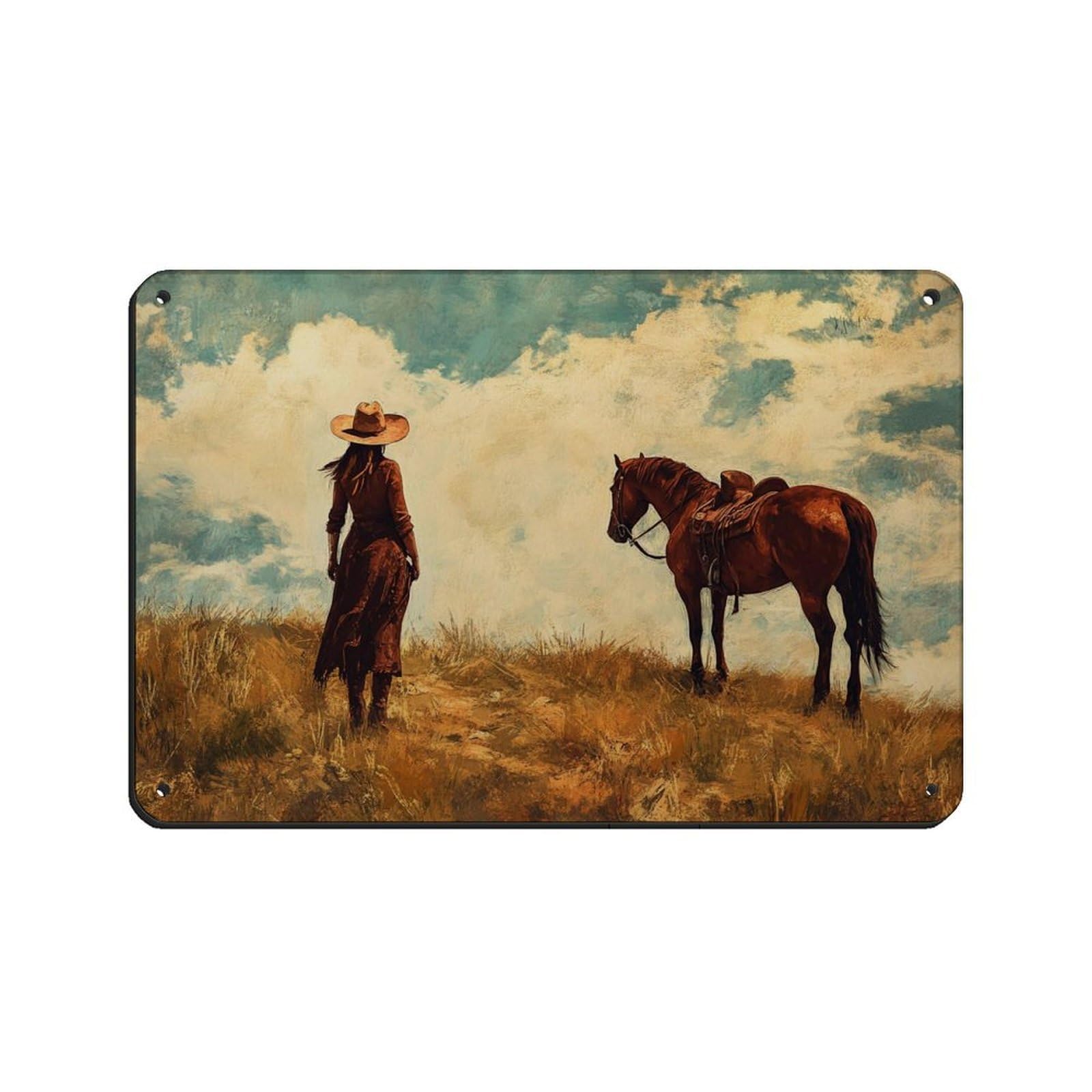 Plaque en métal vintage cowgirl décoration murale rétro maison
