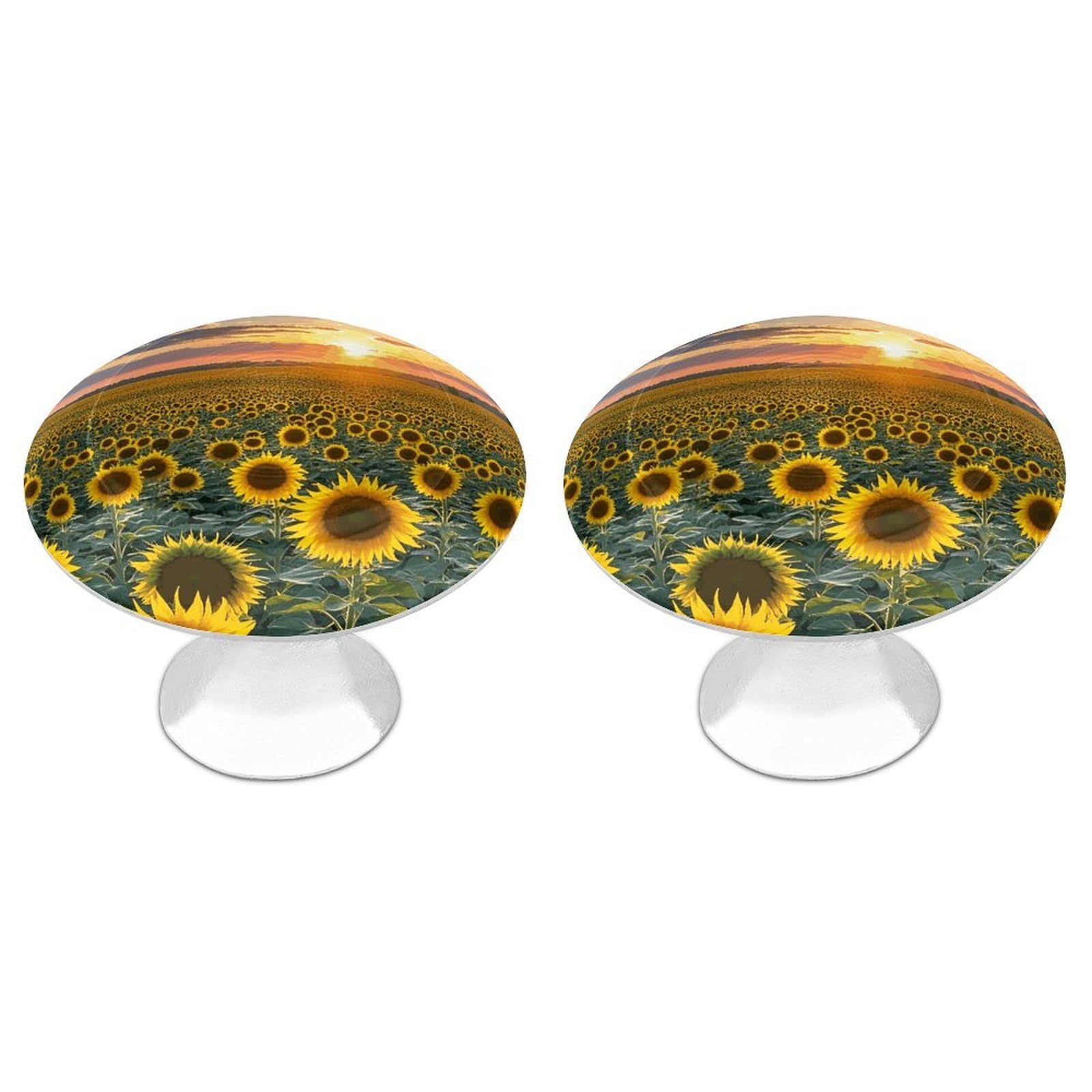 Vstadank Style Dreamlike Sunset Of A Sunflower Field Drawer Knob Nice Bathroom Cabinet Knob Round Cabinet Pull Stainless Steel Cabinet Handle Circle Drawer Handle Modern Drawer Pull For Wardrobe Cupboard 2 Pcs