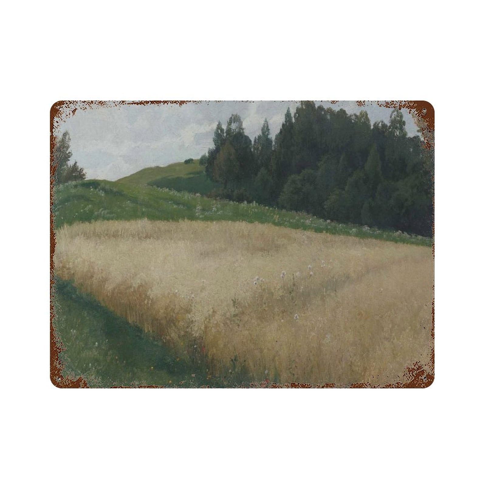 xiaoxiaoshen Wildflower Field Landscape Oil Painting, Retro Rural Style (2) Wall Decor Art Metal Tin Poster Modern Home Decor Art Home Bar Shop Decorations Vintage Sign 30x40cm