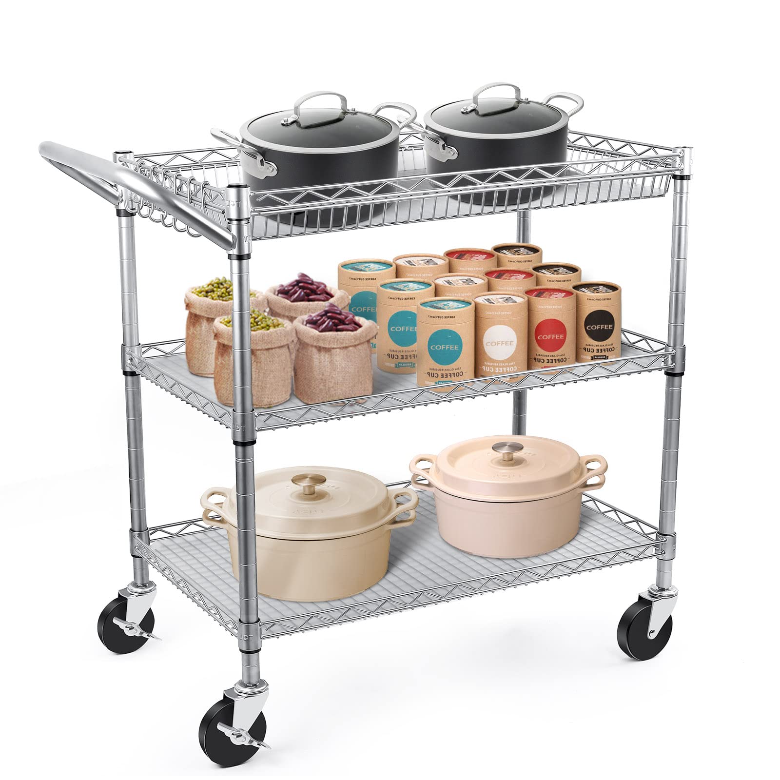 Buy WDT Heavy Duty 3 Tier Rolling Utility Cart, Kitchen Metal Utility