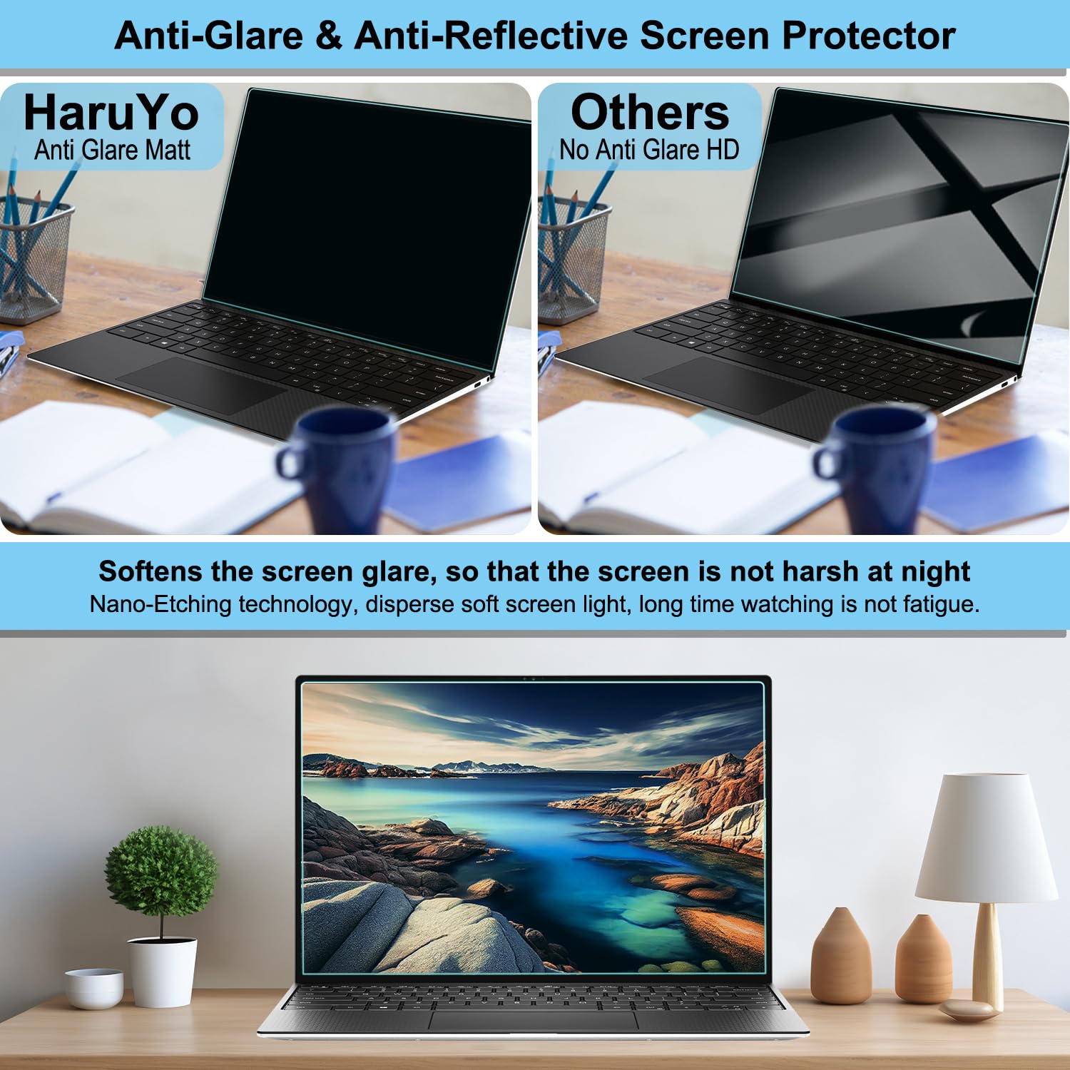 HaruYo Protection D'écran pour Ordinateur Portable 17.3 Pouce 16:9 HD Anti-Lumière Bleu Lot de 2 Anti-Reflet Film Mat 383 x 215mm