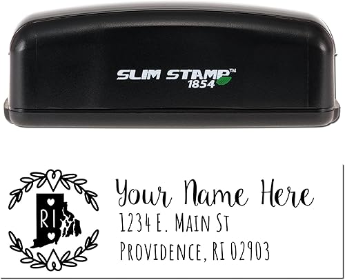 Miniatura 320 de State Love - Sello de dirección autoentintado para Texas, caja rosa, púrpura o negra, impresiones limpias y nítidas, diseño rectangular, tamaño 7/8