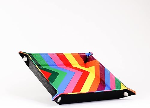 Miniatura 3 de FanRoll de Metallic Dice Games - Bandeja plegable para dados con respaldo de piel sintética arco iris de cuero, juego de rol, accesorios de dados
