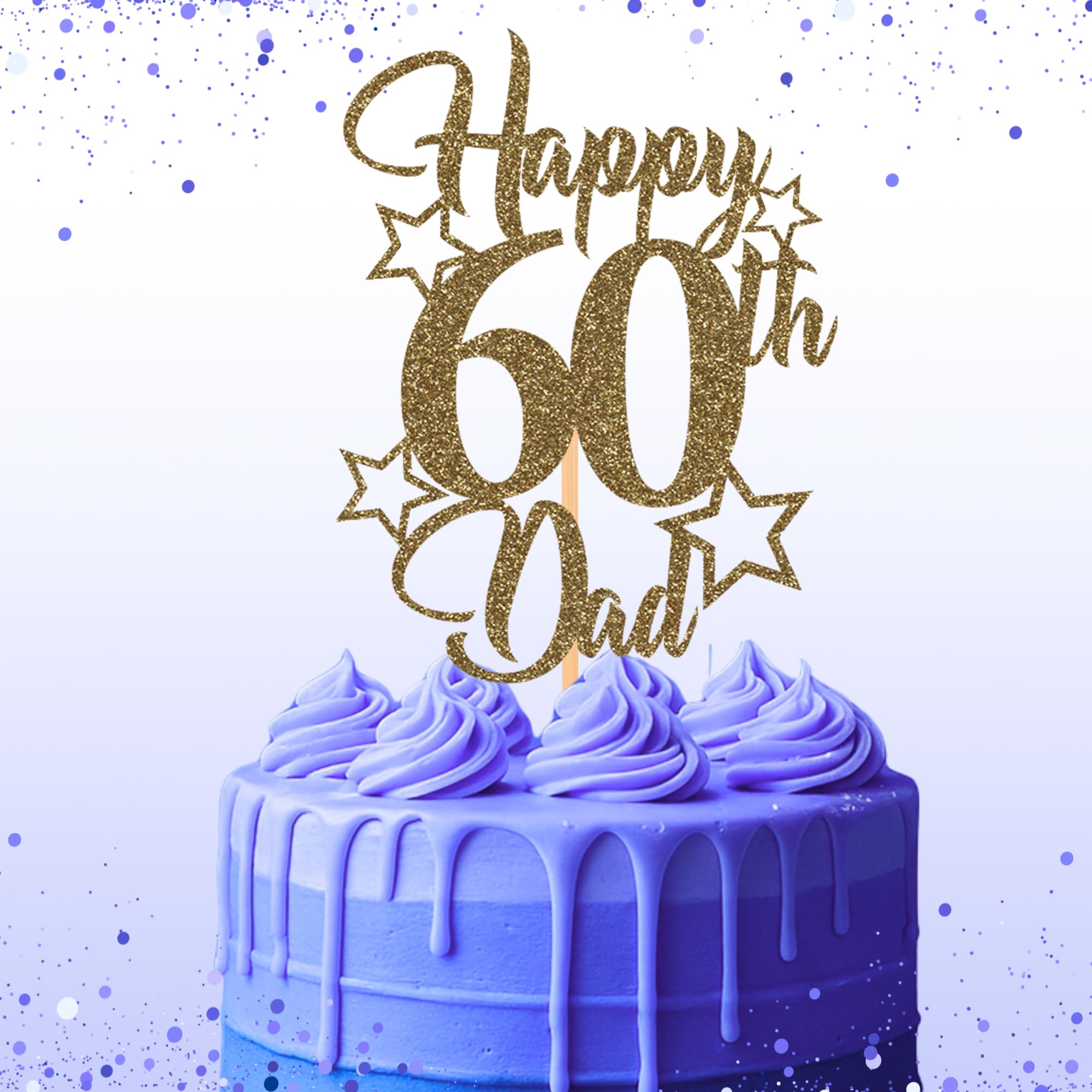 Glitter Birthday Cake Topper for Dad with stars, Birthday Cake Topper, Party Decorations, Party Supplies, 40, 50, 60, 70,80, 90 Many colours (60th, Gold (15cm))