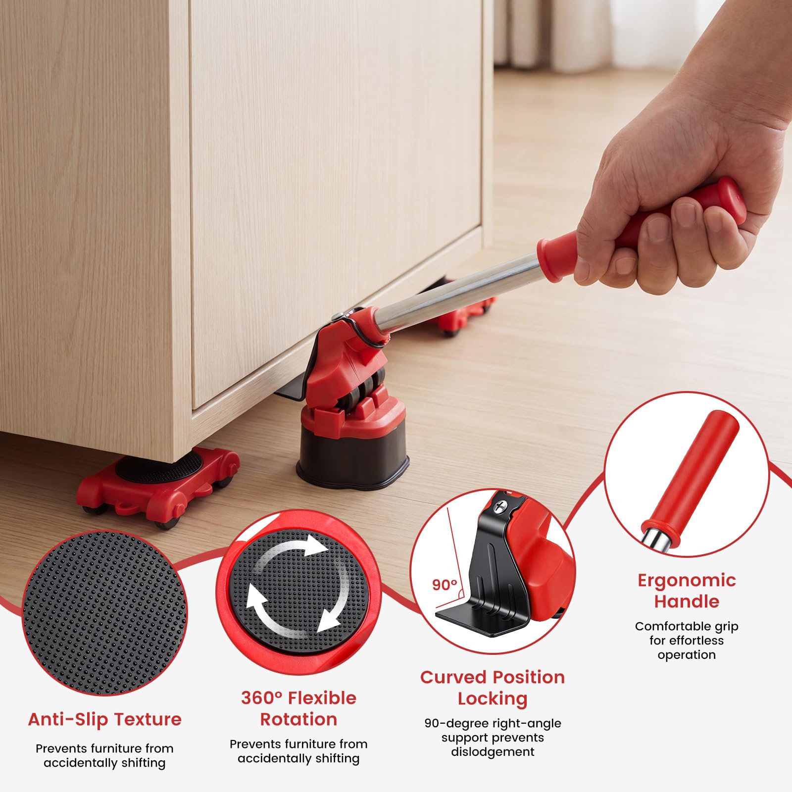 Soulever Meuble Lourd Kit, Leve Meuble avec Lève-Charge et 4 Roues Pivotantes, Kit de Deplace Meuble a Roulette pour Déménagement Meubles Lourds, Armoire, Réfrigérateur, Canapé