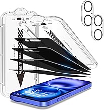 EZ-GLAZ-4+2 Pack for iPhone 16 Privacy Screen Protector (6.1") | 2-Pack Lens Protectors, Alignment Kit, Easy Installation, 9H+ Tempered Glass, Scratch Resistant, 28° Privacy Protection