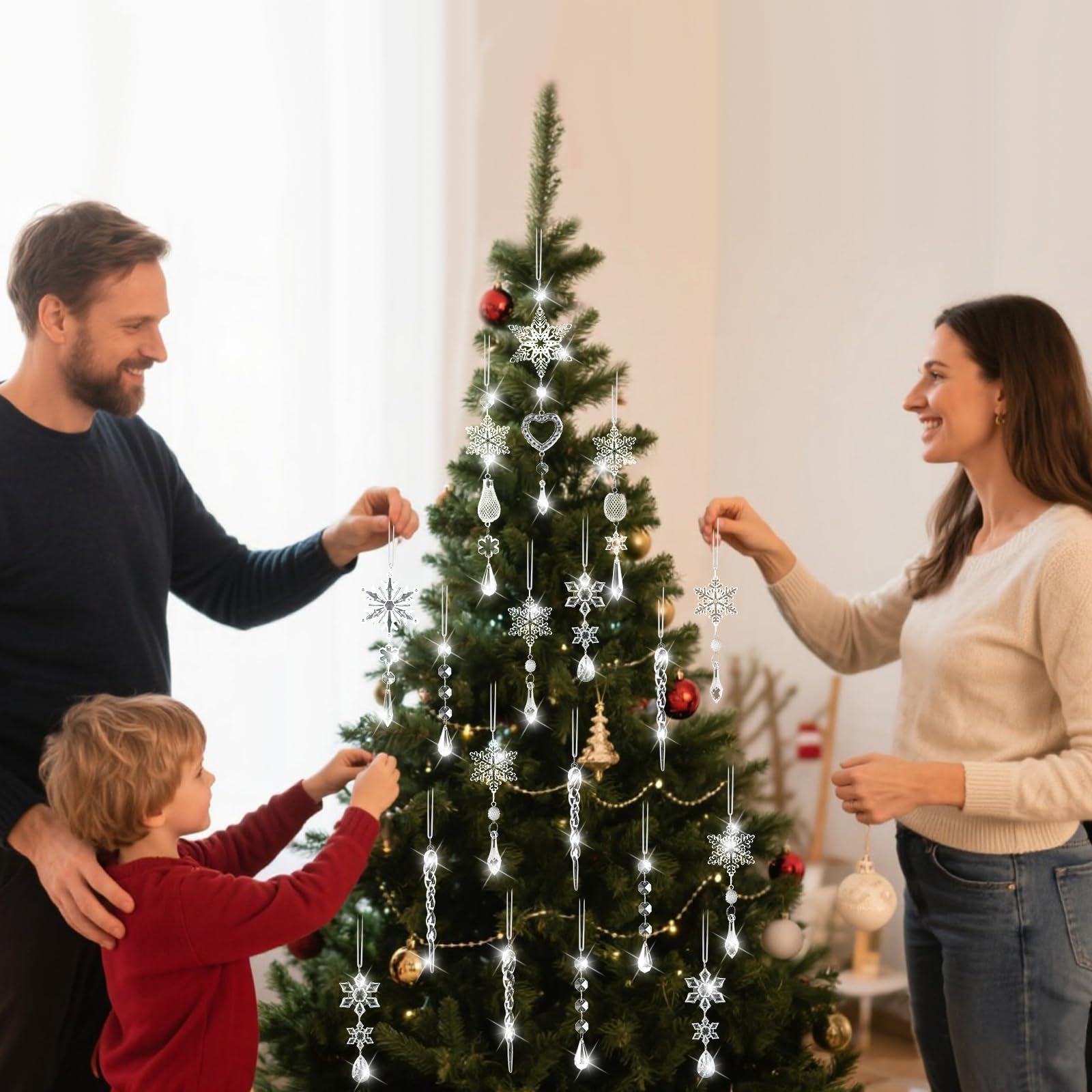 Crystal Ornaments Christmas Tree Decorations - 21pcs Christmas Tree Ornaments Sparkling Dazzling Festival Party Decoration Crystal Snowflake Design Hanging Ornament Holiday Season Home Decor