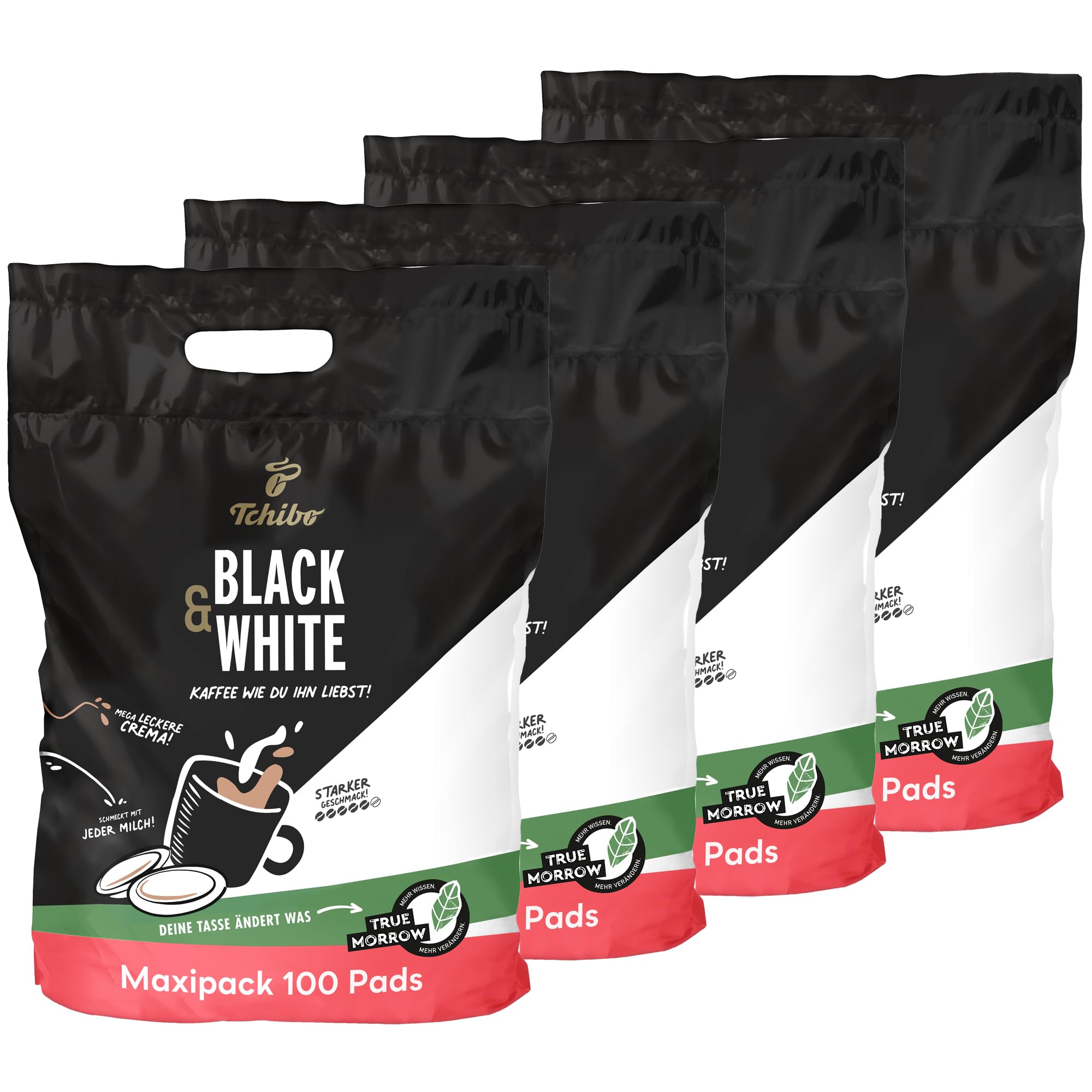 Tchibo Kaffeepads Vorratspack Maxipack, BLACK&WHITE, 400 Stück - 4x 100 Pads (Kaffee, kräftig mit starkem Geschmack), nachhaltig, geeignet für Senseo Maschinen