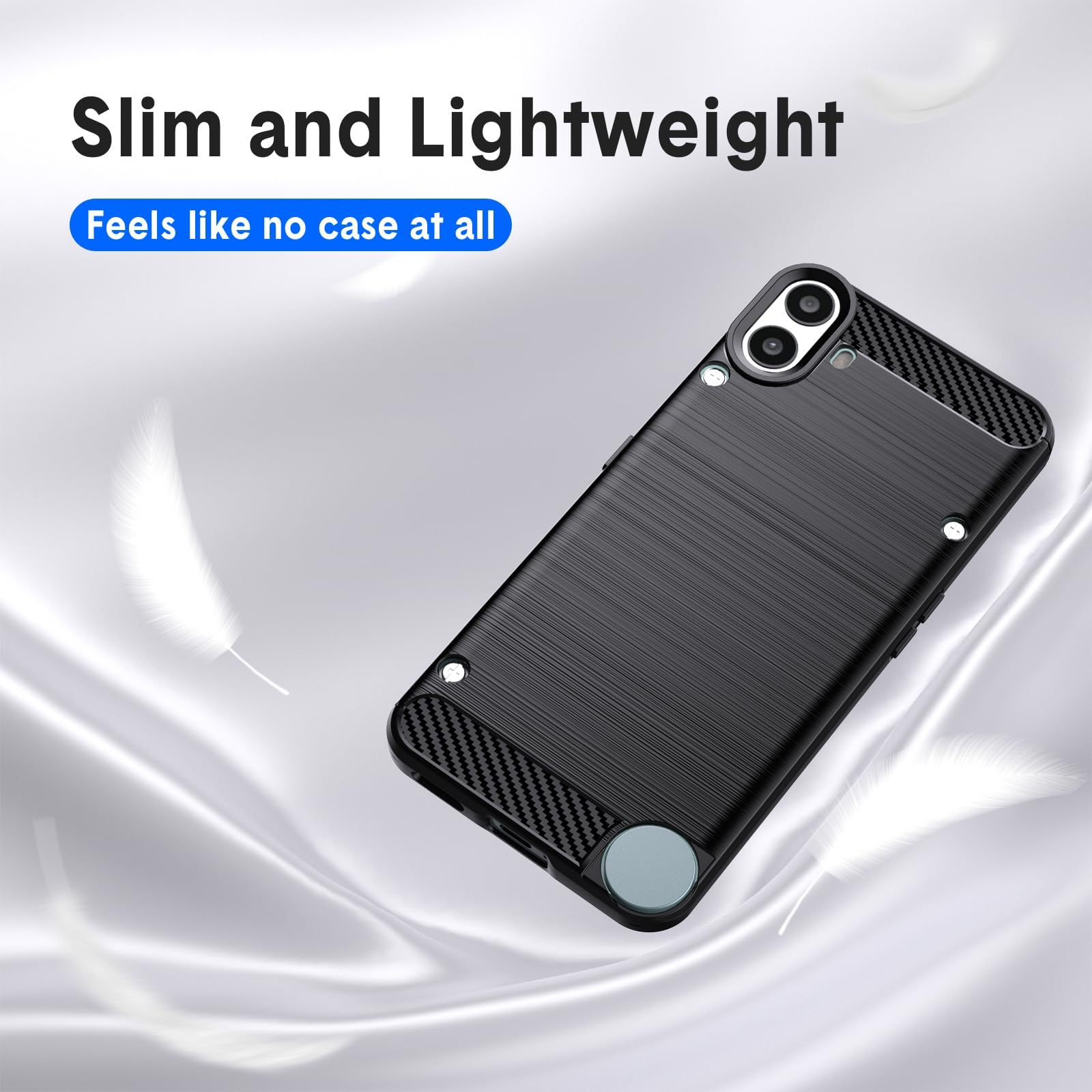 Nothing CMF Phone 1 Military-Grade Shockproof Case, Carbon Fiber Texture, Soft Flexible TPU Slim Anti-Scratch Cover, Black