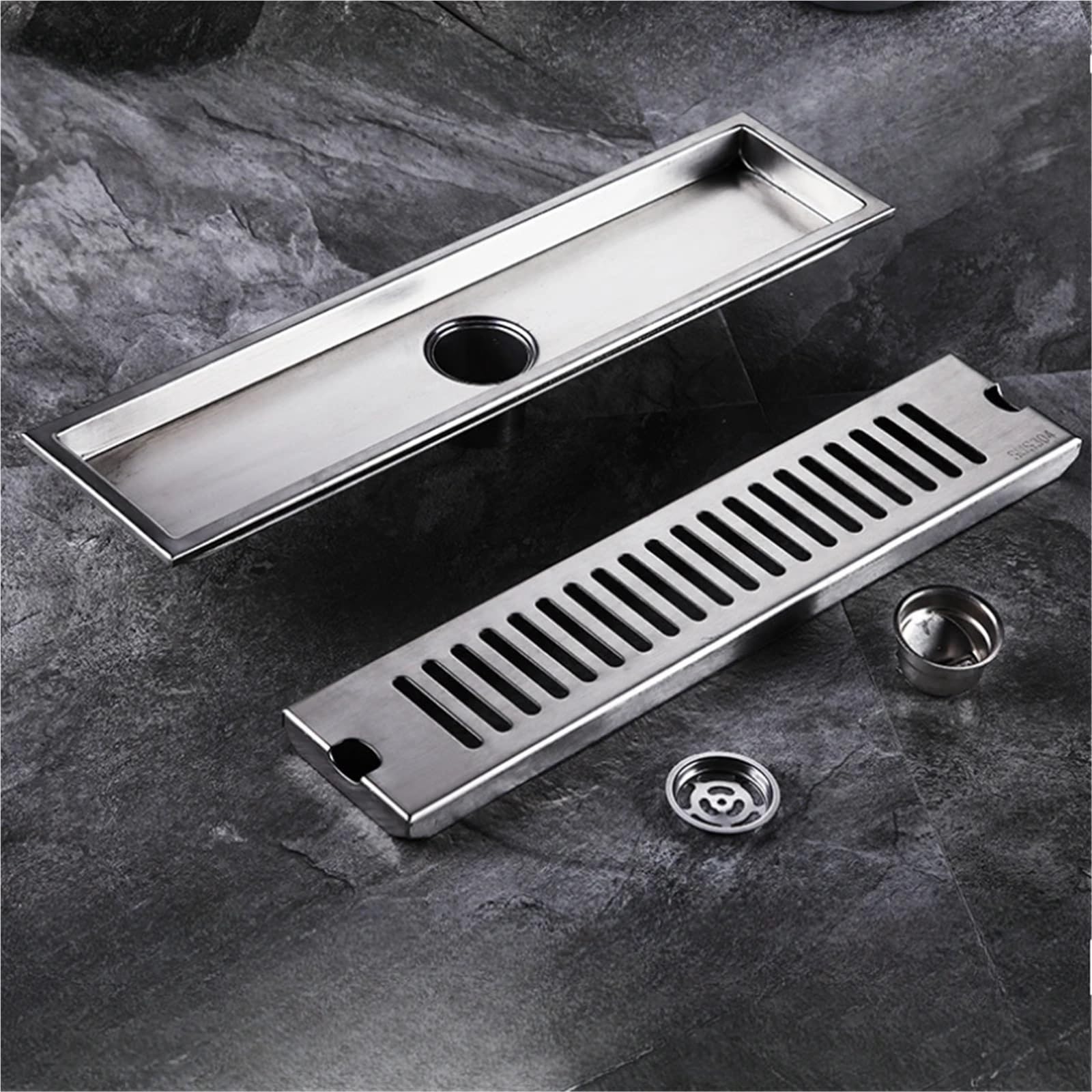 Sumidero Terraza Desagüe de suelo for ducha baño acero inoxidable 10 cm ancho con desodorante desplazamiento(10x60cm C)