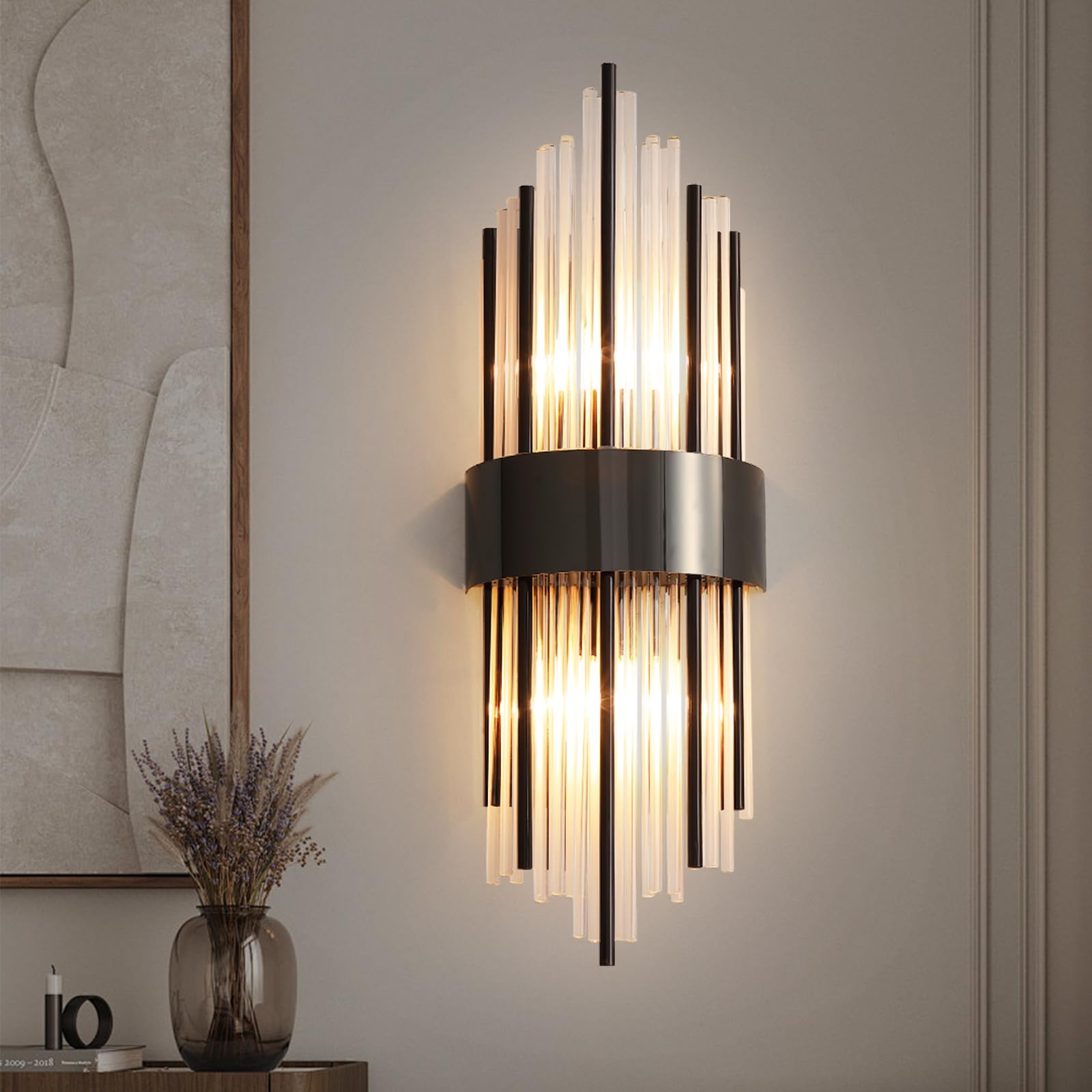 KRIPINC Lampara Pared de Tubo de Vidrio, Aplique Pared Interior de Vidrio E14, Aplique Pared Negro, Aplique Pared Interior Vintage, Lamparas Retro Vintage para Salon Dormitorio Mesita de Noche