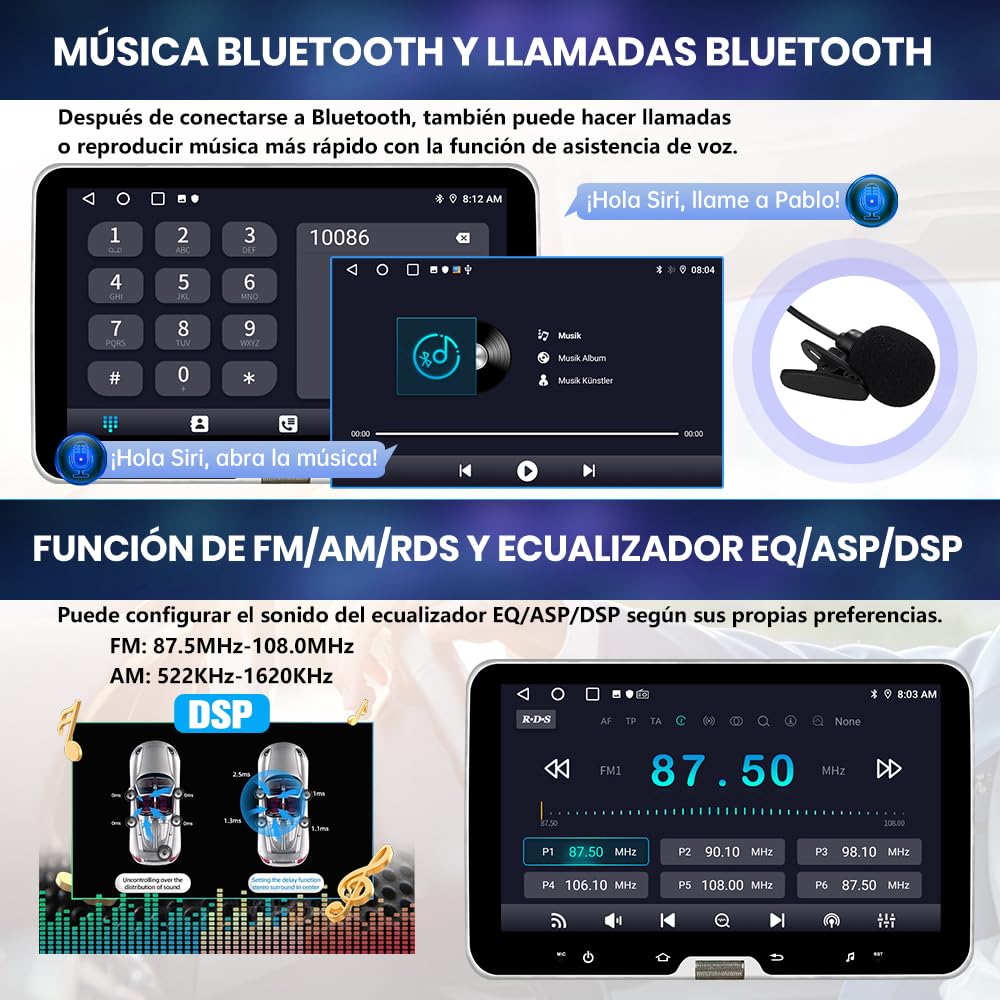 Junsun Android 13 Radio Coche 1 DIN, 10" Pantalla Táctil Giratoria con CarPlay, GPS, Bluetooth/29UI con Botón Deslizante