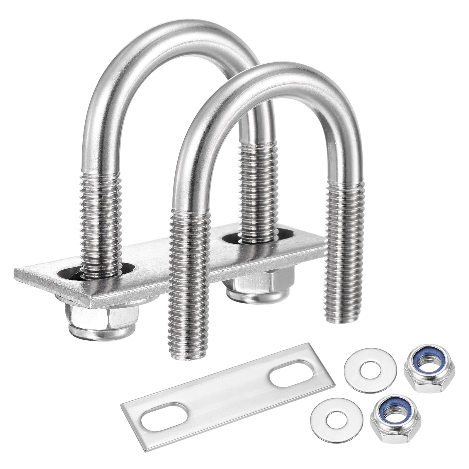 METALLIXITY U Bolts 2Set (M8x27x54mm), Round U Bolt Kits 304 Stainless Steel with Nylon Lock Nut Washers Plates - for Construction, Pipe, Trailer, Automotive, Leaf Spring Fastener